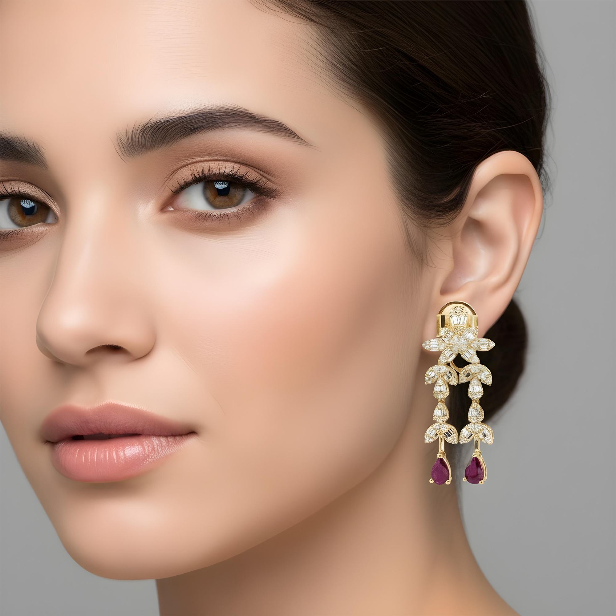 14K White Gold Ruby & Diamond Drop Earrings 4.29ctw