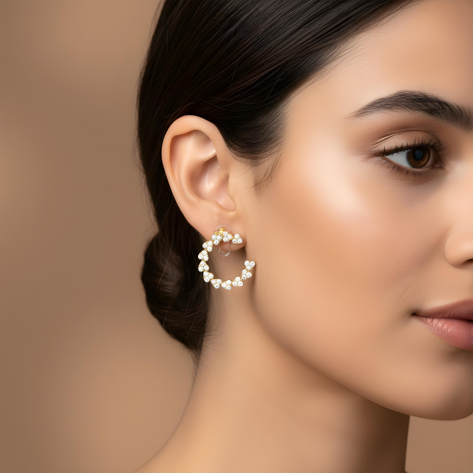 14K White Gold Round Diamond Open Hoop Heart Earrings 4.95ctw