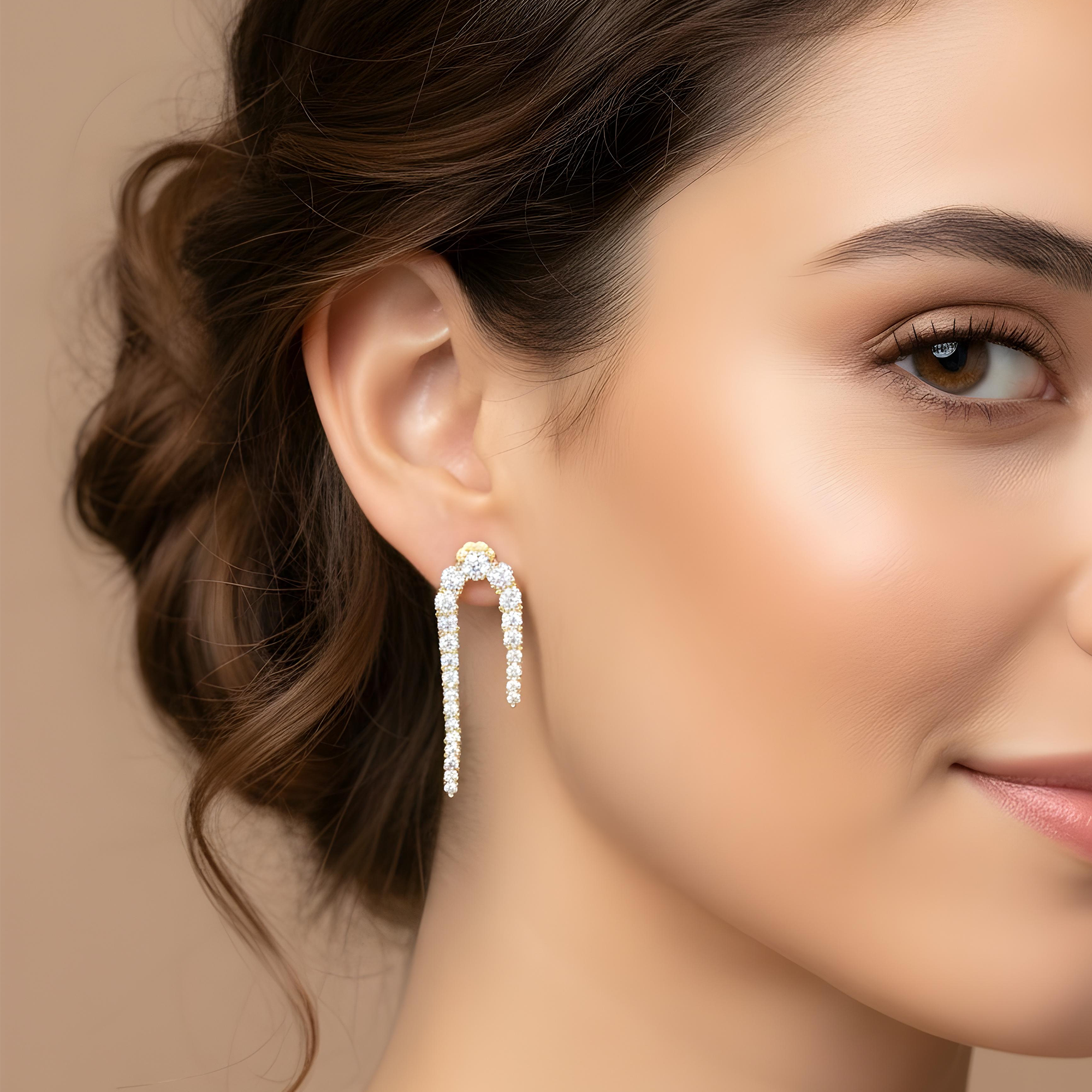 14K White Gold Curved Round Diamond Drop Earrings 5.05ctw