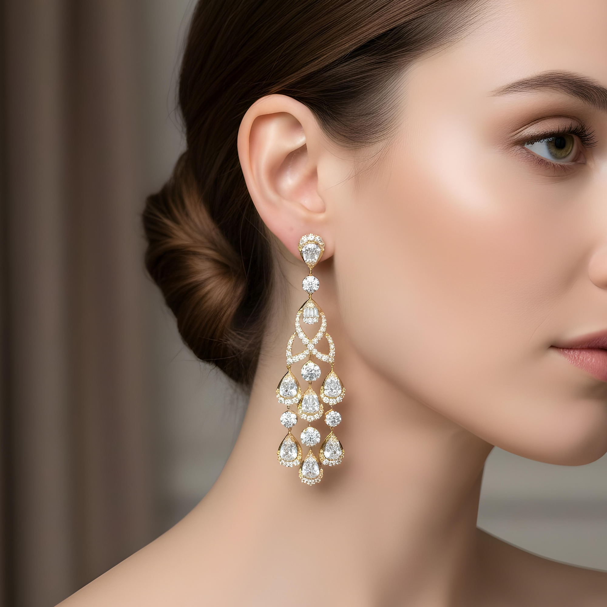 14K White Gold Antique Style Diamond Chandelier Earrings 5.51ctw