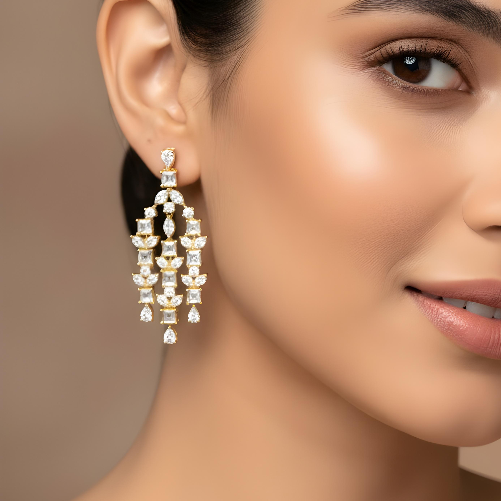 14K White Gold Asscher Cut Diamond Chandelier Earrings 8.46ctw