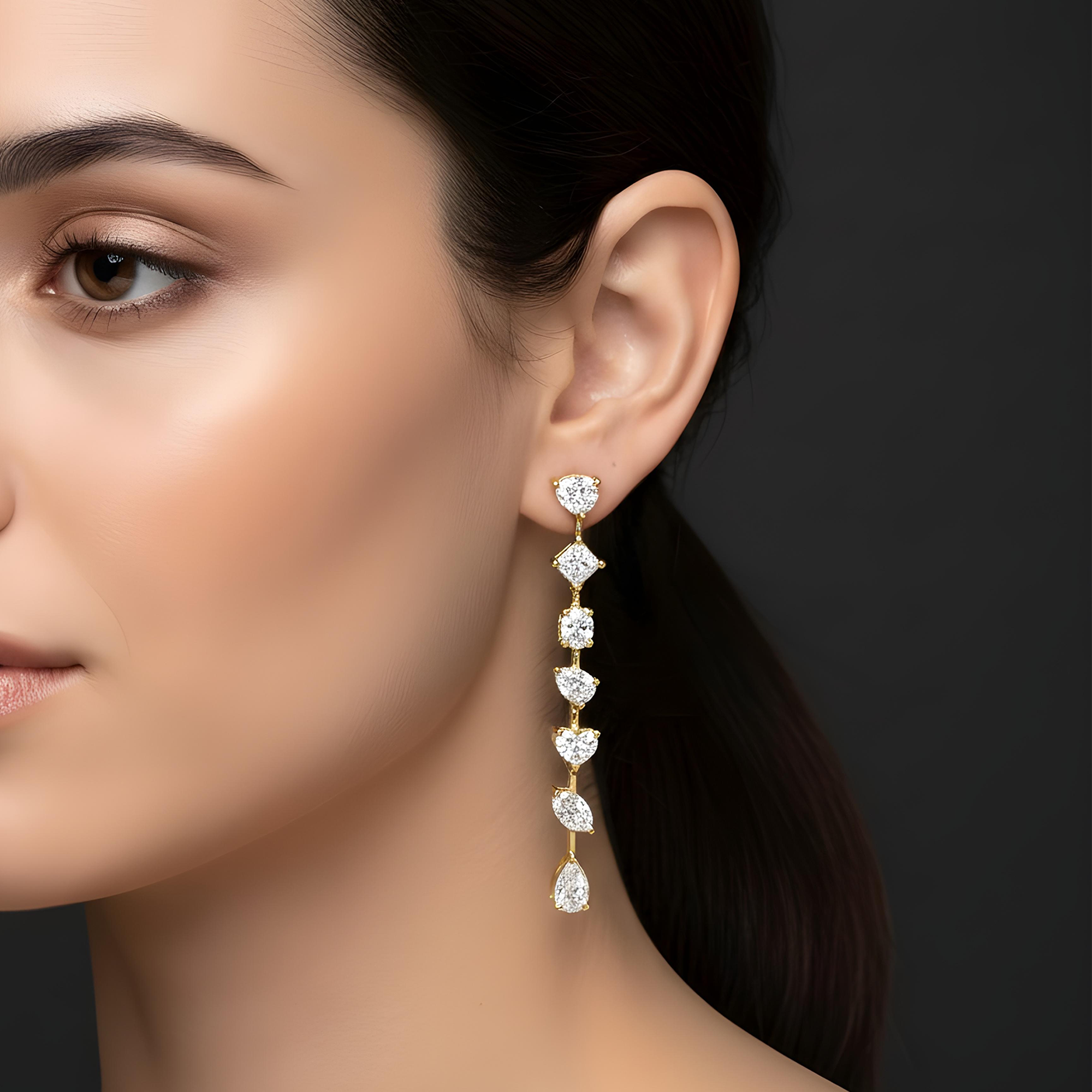 14K White Gold Multi Cut Satellite Diamond Drop Earrings 3.30ctw