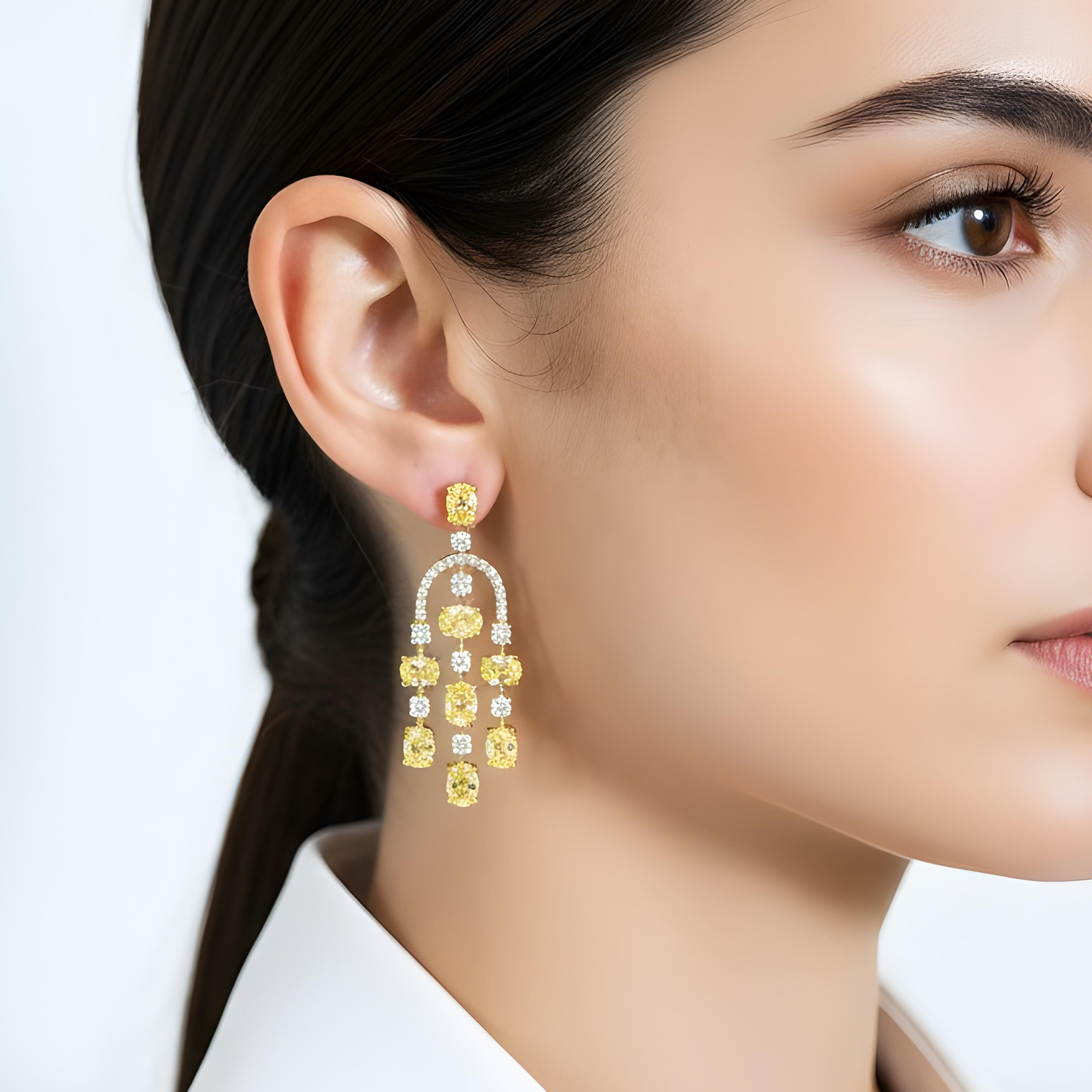 14K White Gold Canary Yellow Diamond Chandelier Drop Earrings 5.38ctw