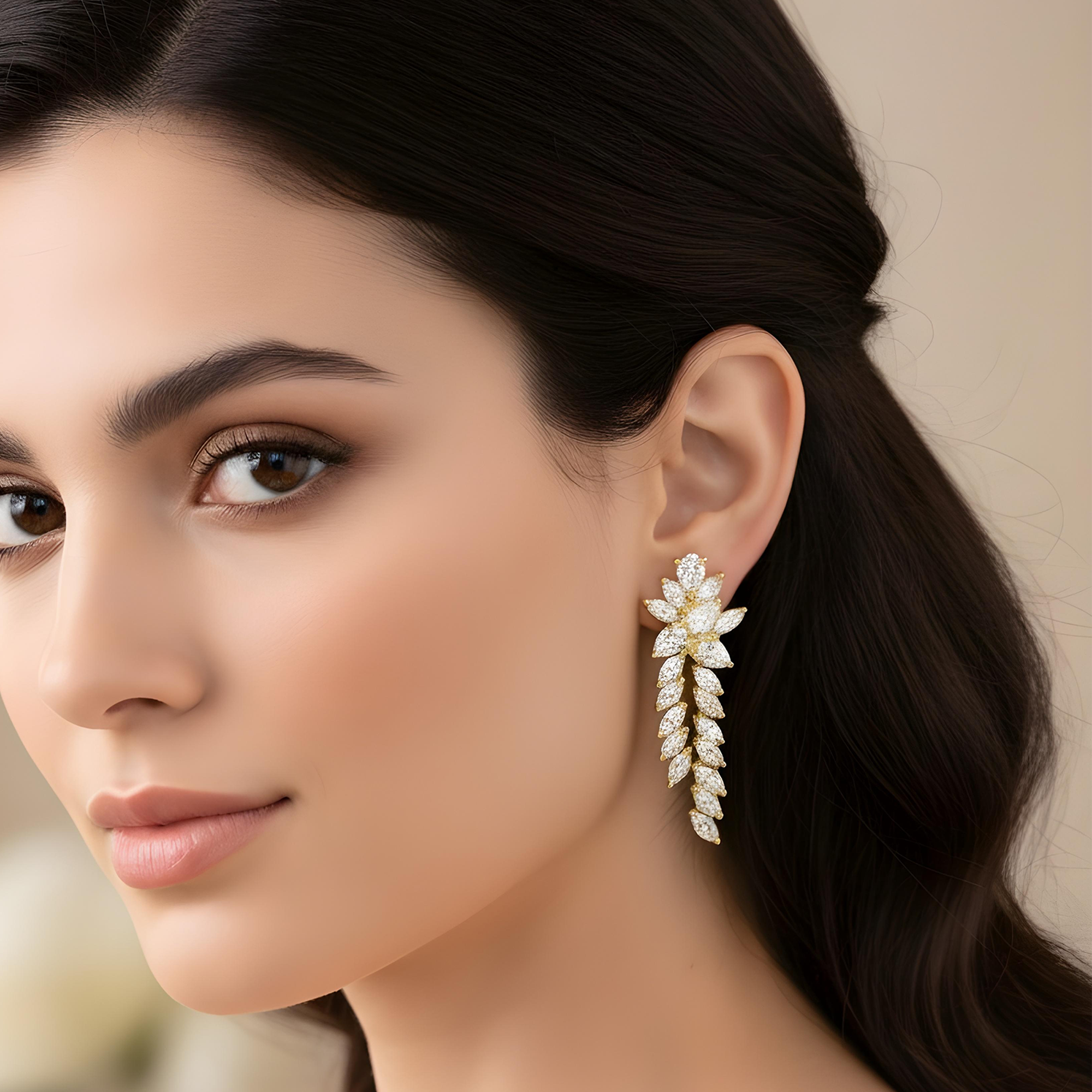 14K White Gold Pear & Marquise Cut Diamond Drop Earrings 2.96ctw