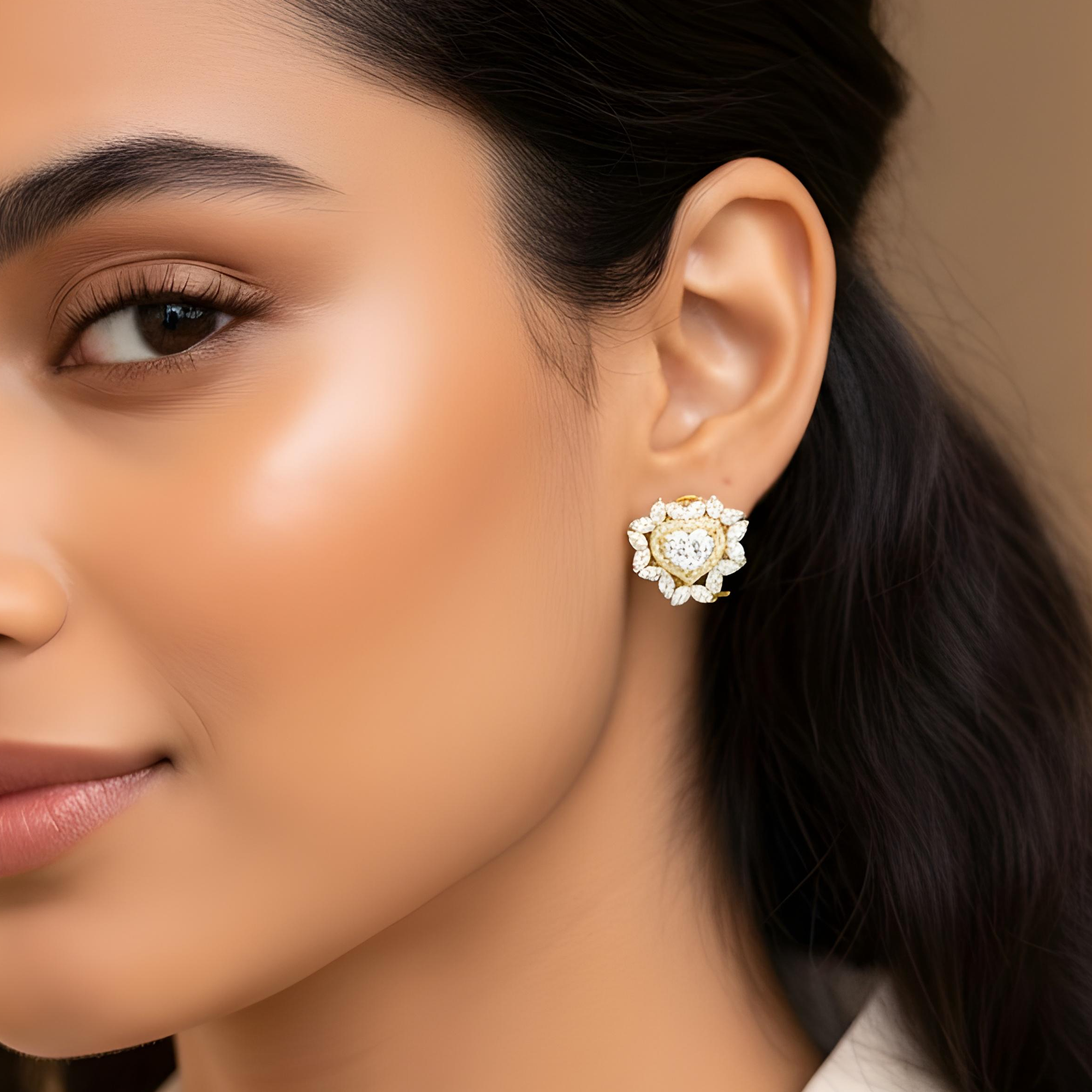 14K White Gold Heart Cut Canary Yellow Diamond Stud Earrings 5.30ctw