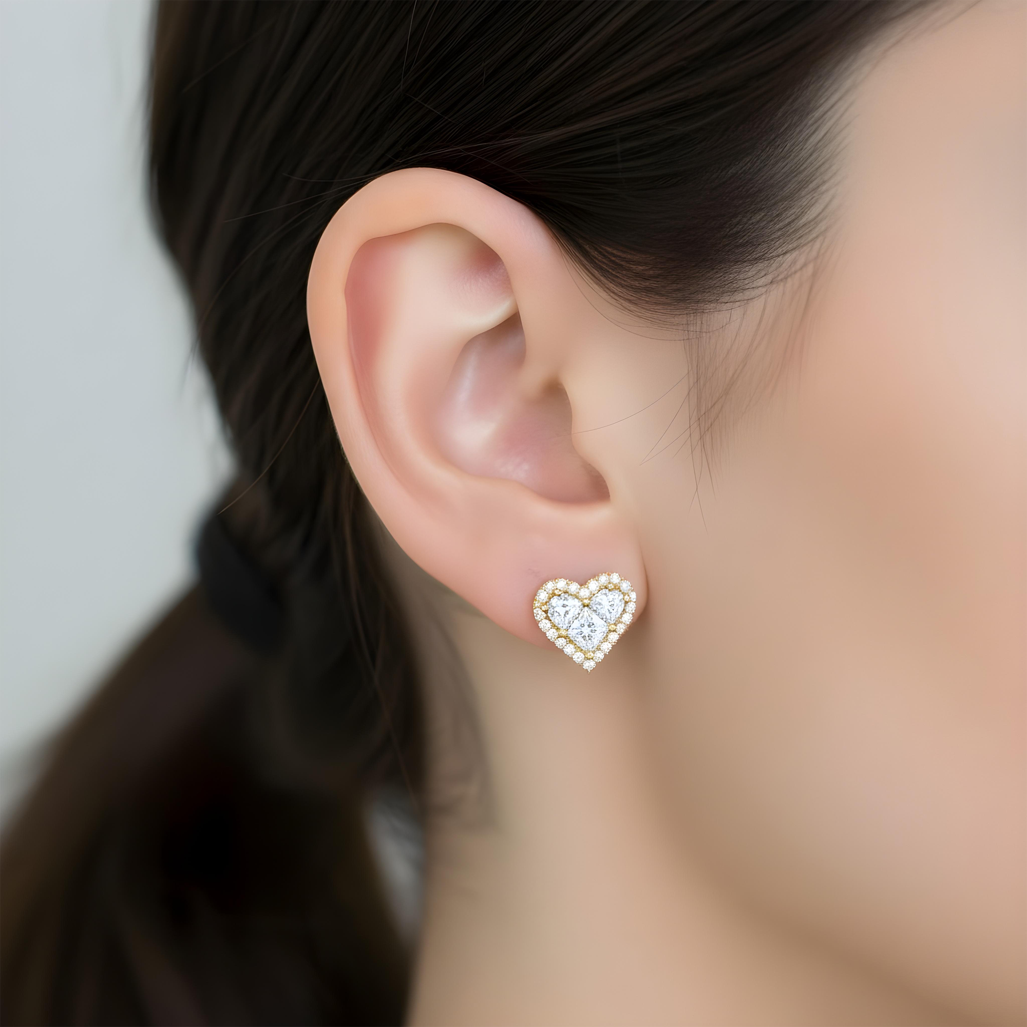 14K White Gold Baguette & Round Diamond Heart Stud Earrings 1.40ctw