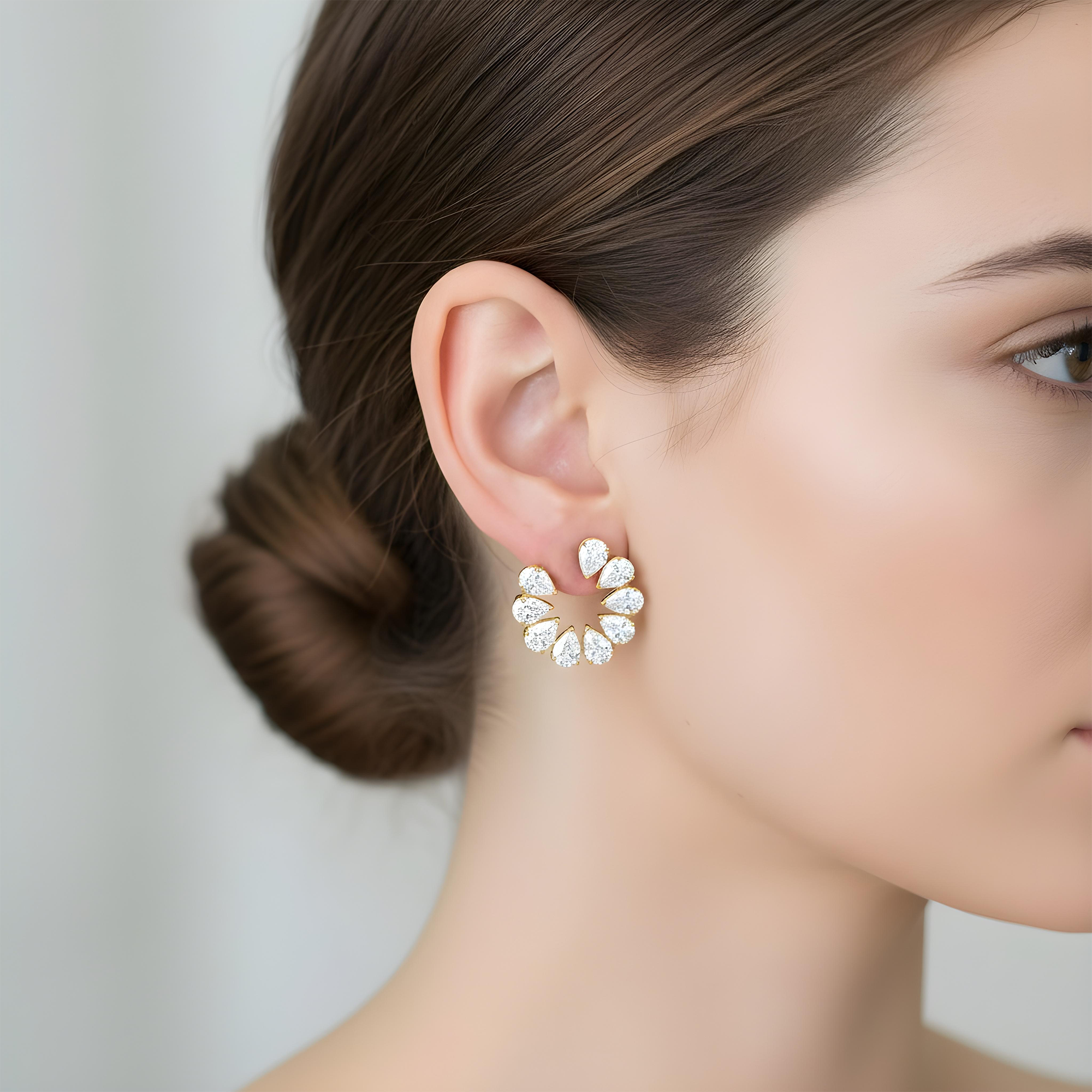 14K White Gold Pear Cut Diamond Open Hoop Earrings 8.23ctw