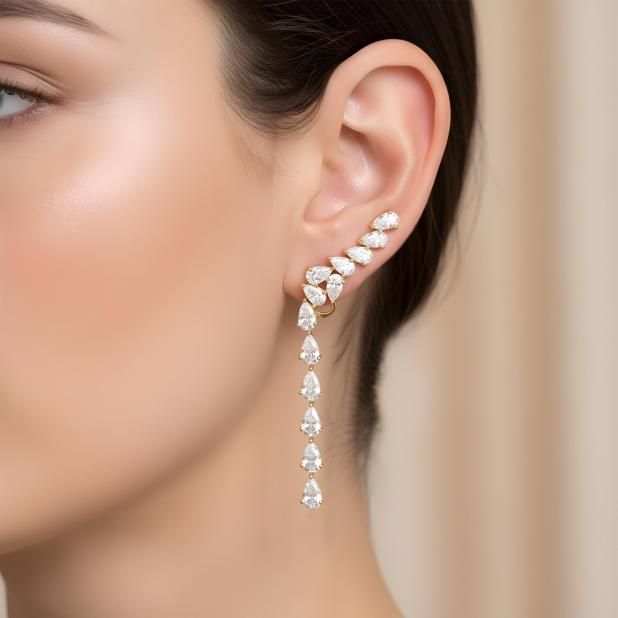 14K Yellow Gold Pear Cut Diamond Drop Earrings 8.27ct