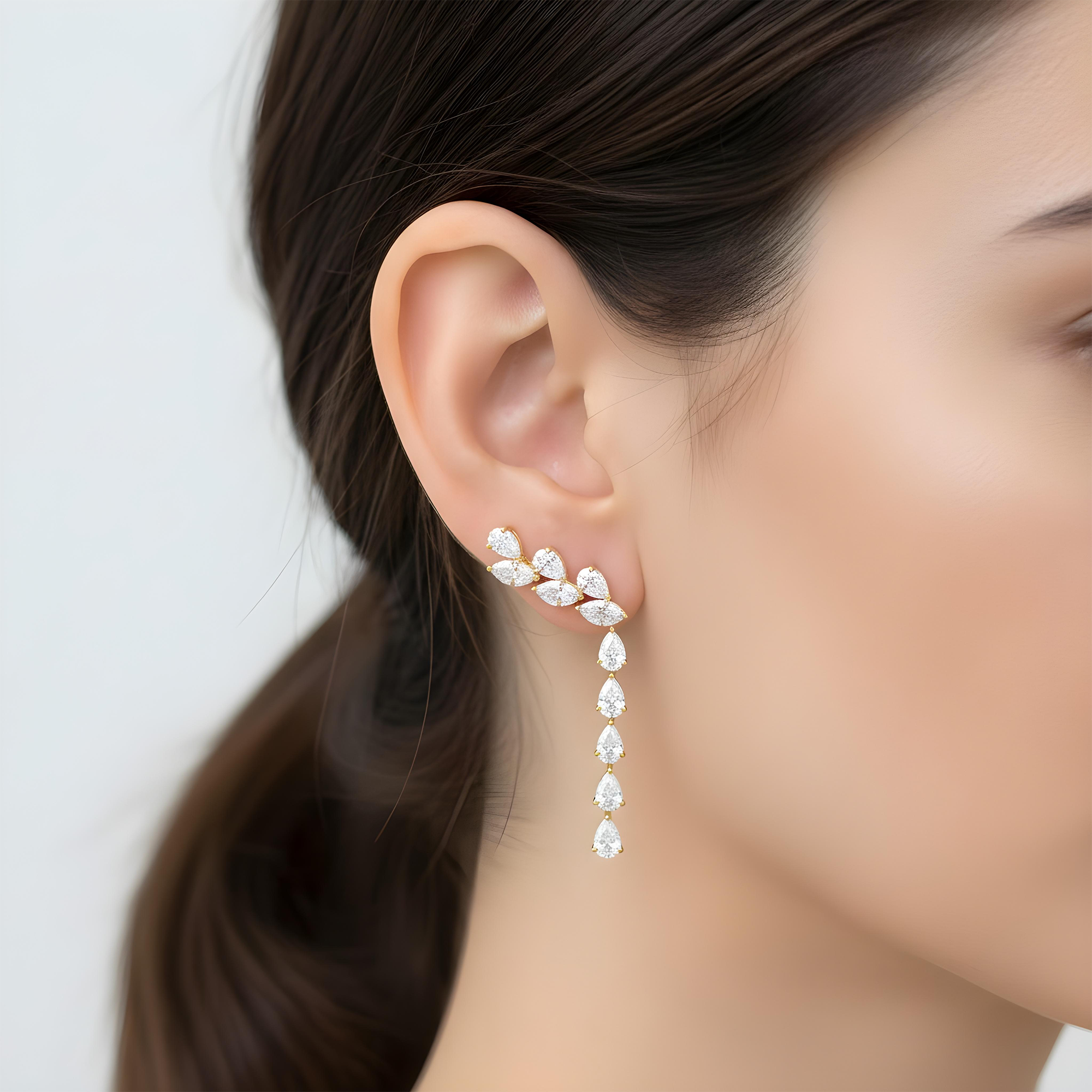 14K White Gold Marquise & Pear Diamond Drop Earrings 5.75ctw