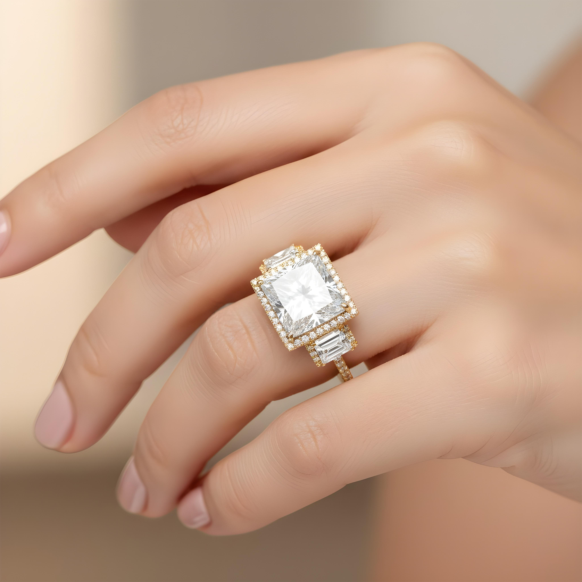 Platinum 8.12ct Triple Princess Cut Diamond Engagement Ring 11.39ctw