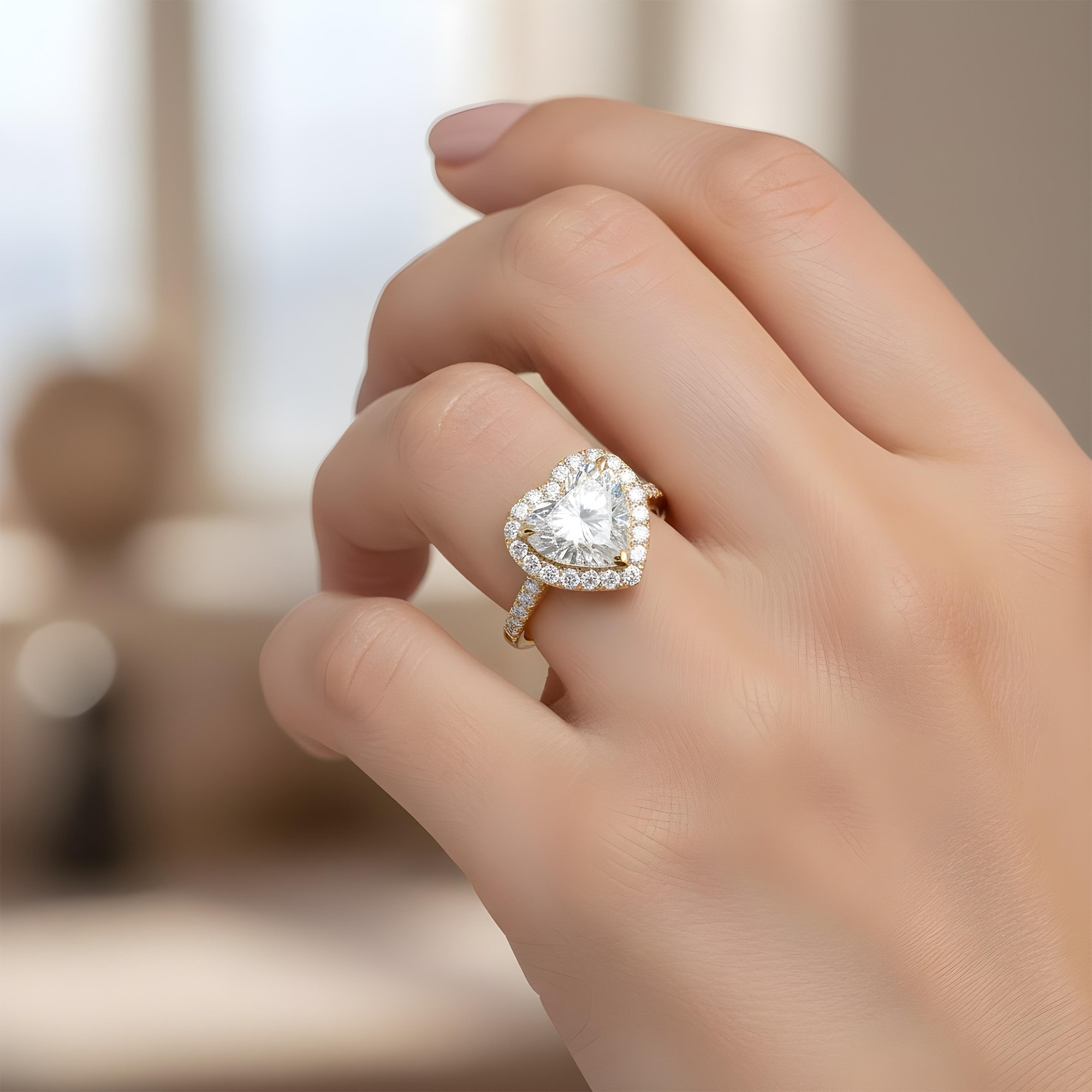 14K White Gold 4.38ct Heart Cut Diamond Engagement Ring 5.31ctw