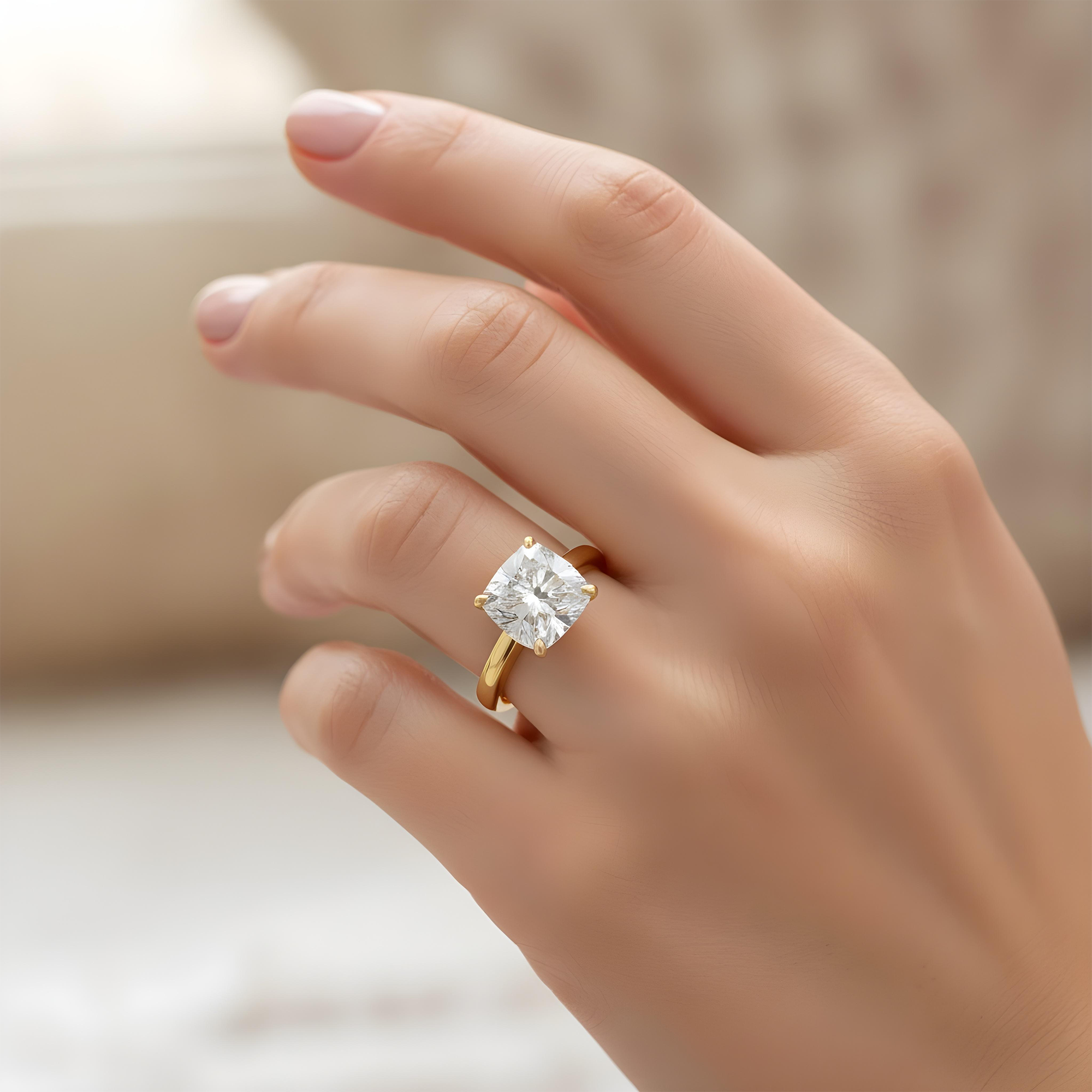 18K White Gold 4.07ct Cushion Cut Solitaire Engagement Ring 4.17ctw
