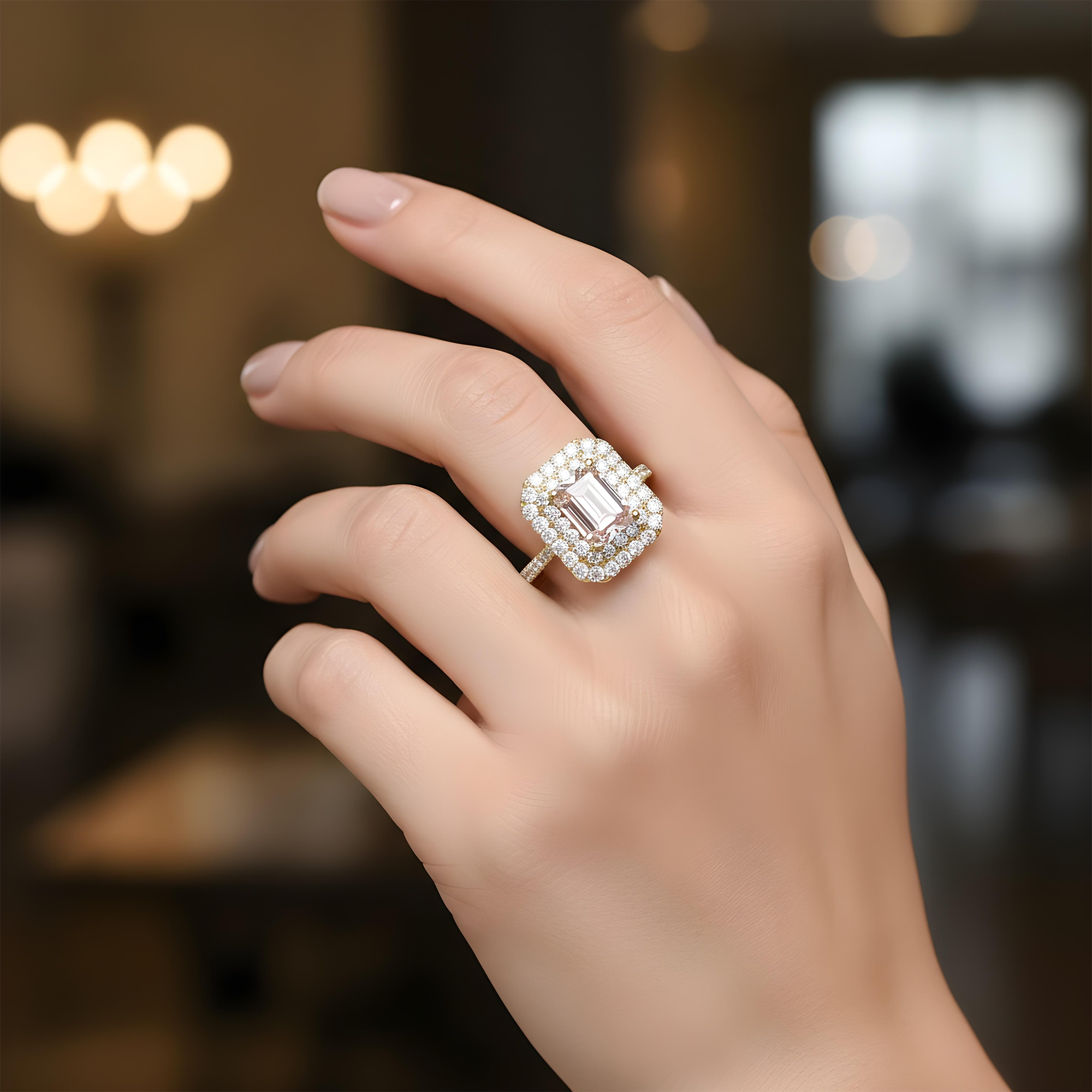18K White Gold 2.08 Emerald Cut Fancy Intense Pink Diamond 3.08ctw