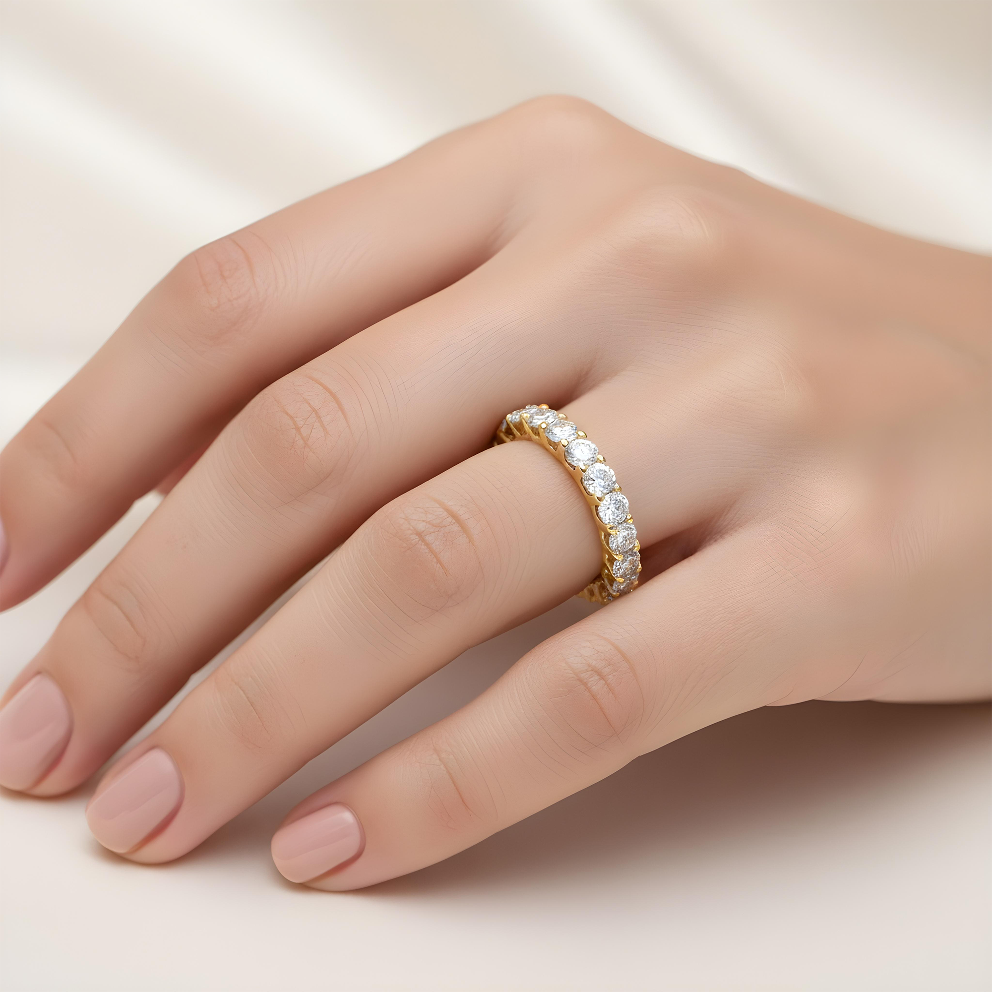 14K White Gold Round Diamond Eternity Ring 4.46ct (Size 6.5 w/ Spring Adjuster)