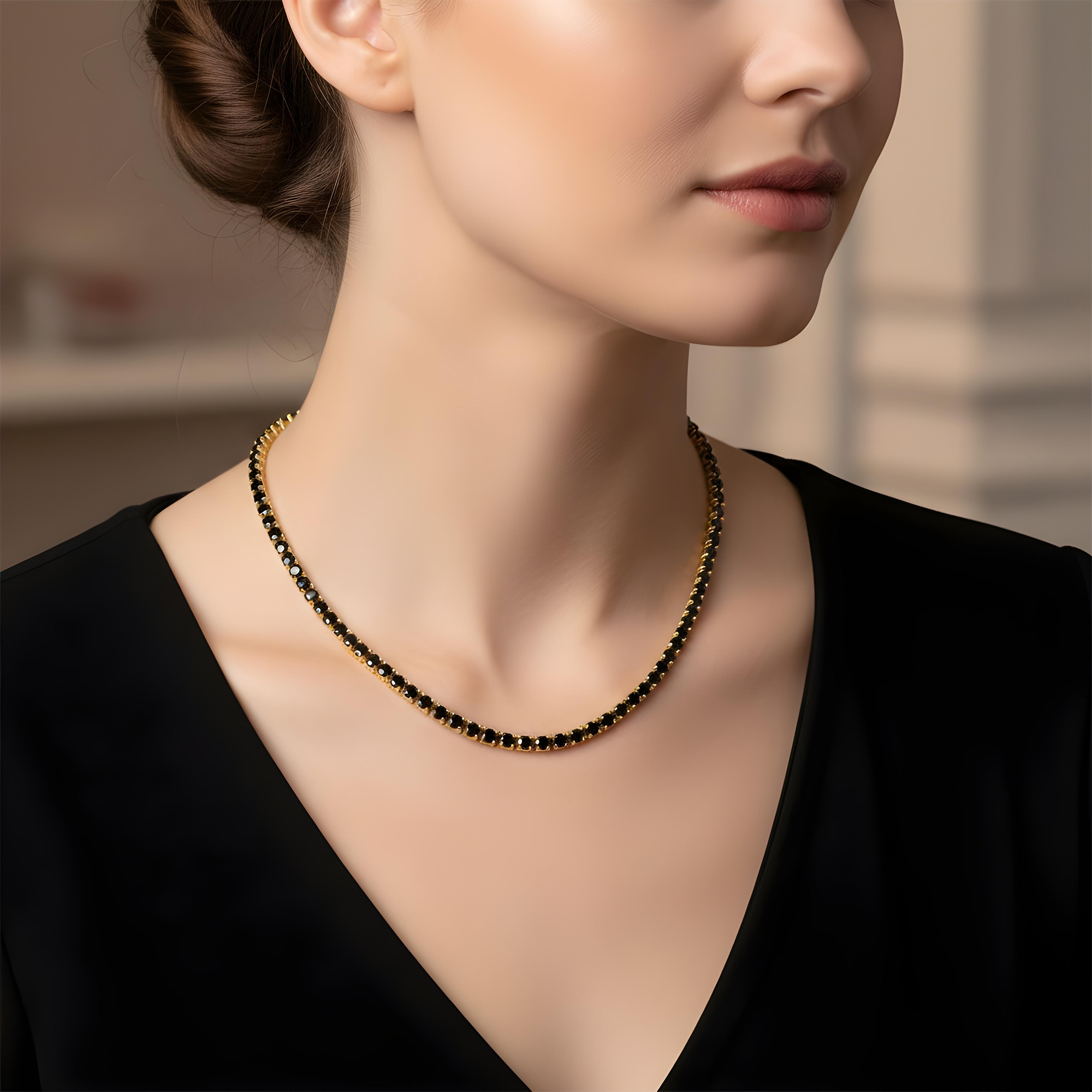 14K Black Gold Black Round Diamond Tennis Chain 35.29ct