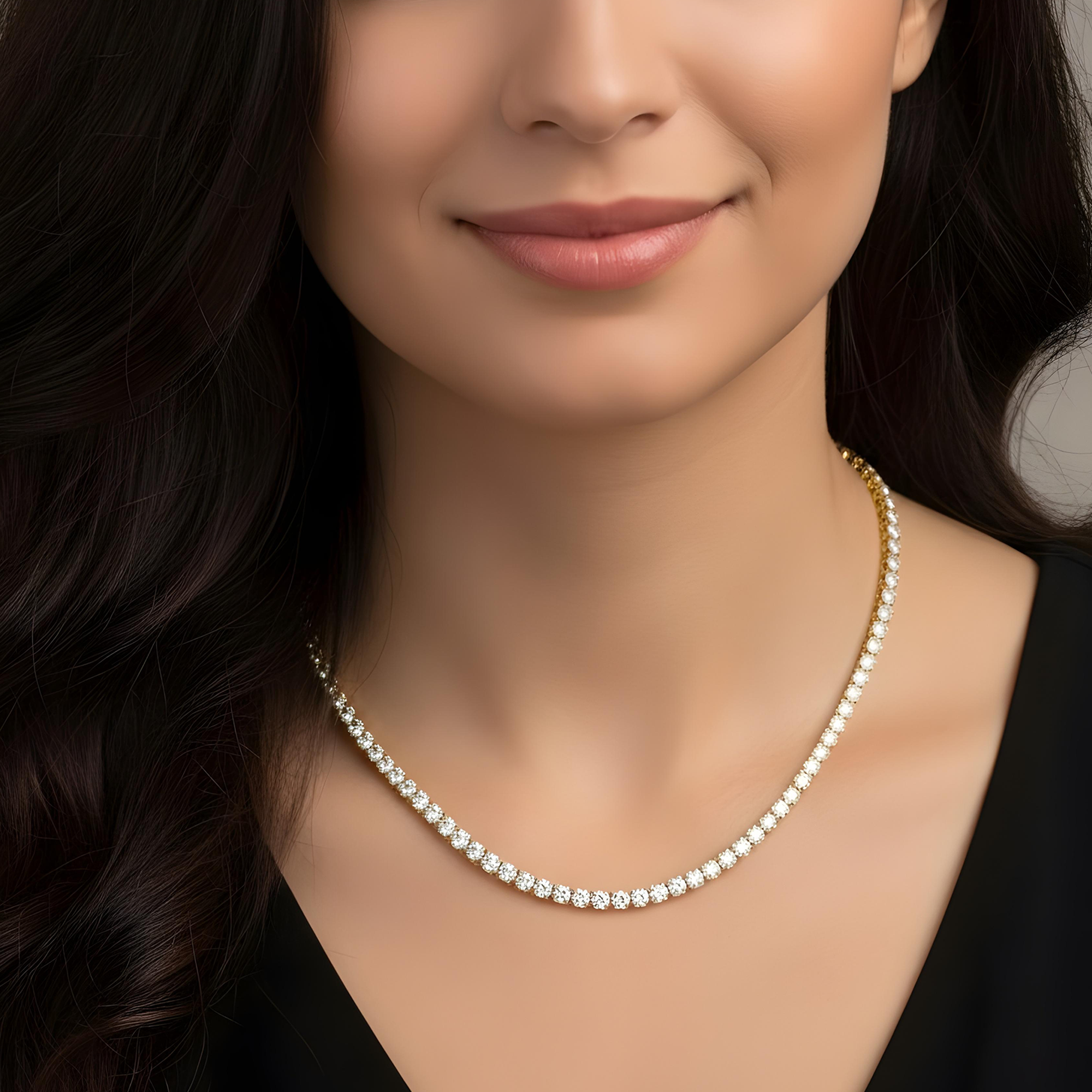 14K White Gold Round Diamond Tennis Chain 26.66ct (16"-24")