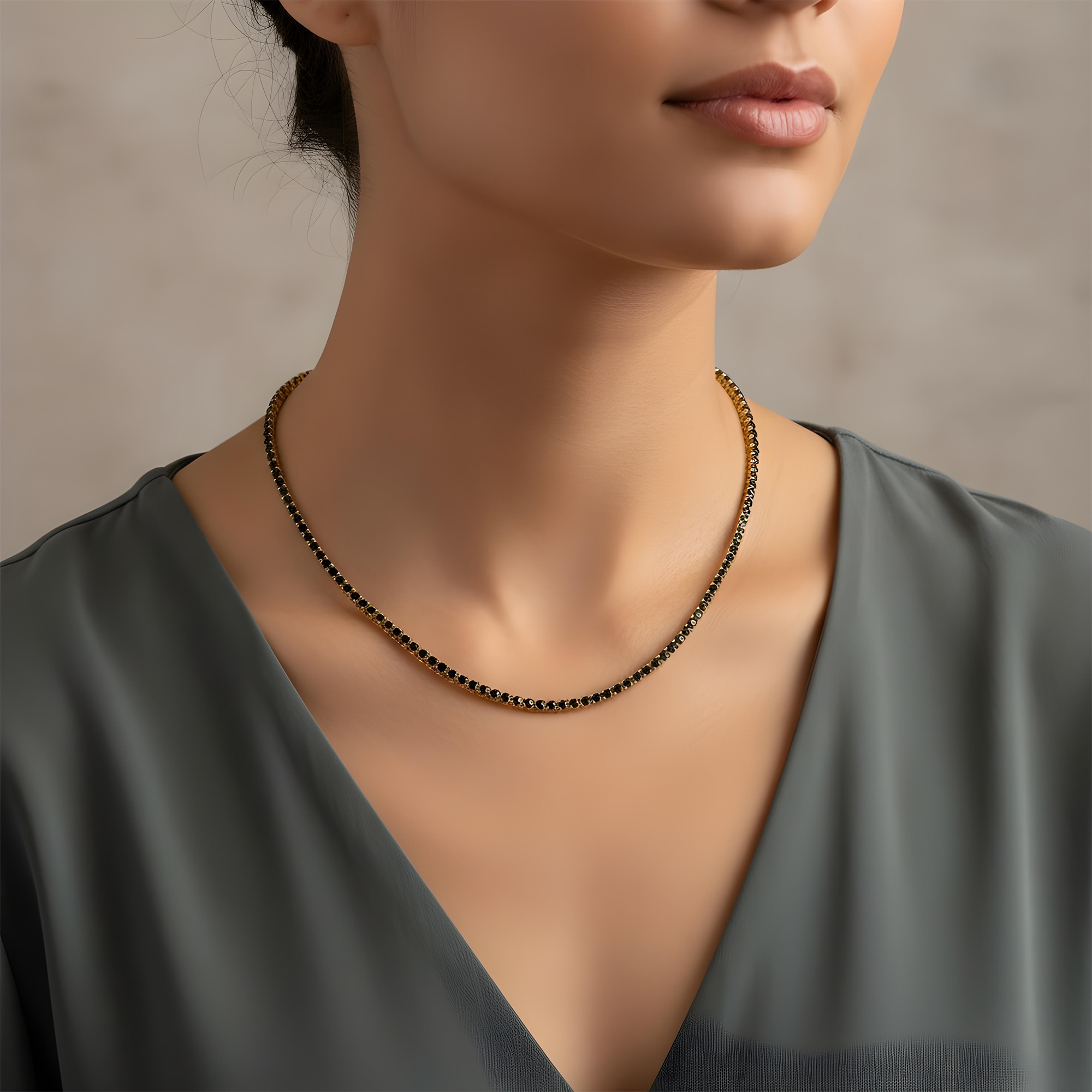 14K Black Gold Black Round Diamond Tennis Chain 9.65ct