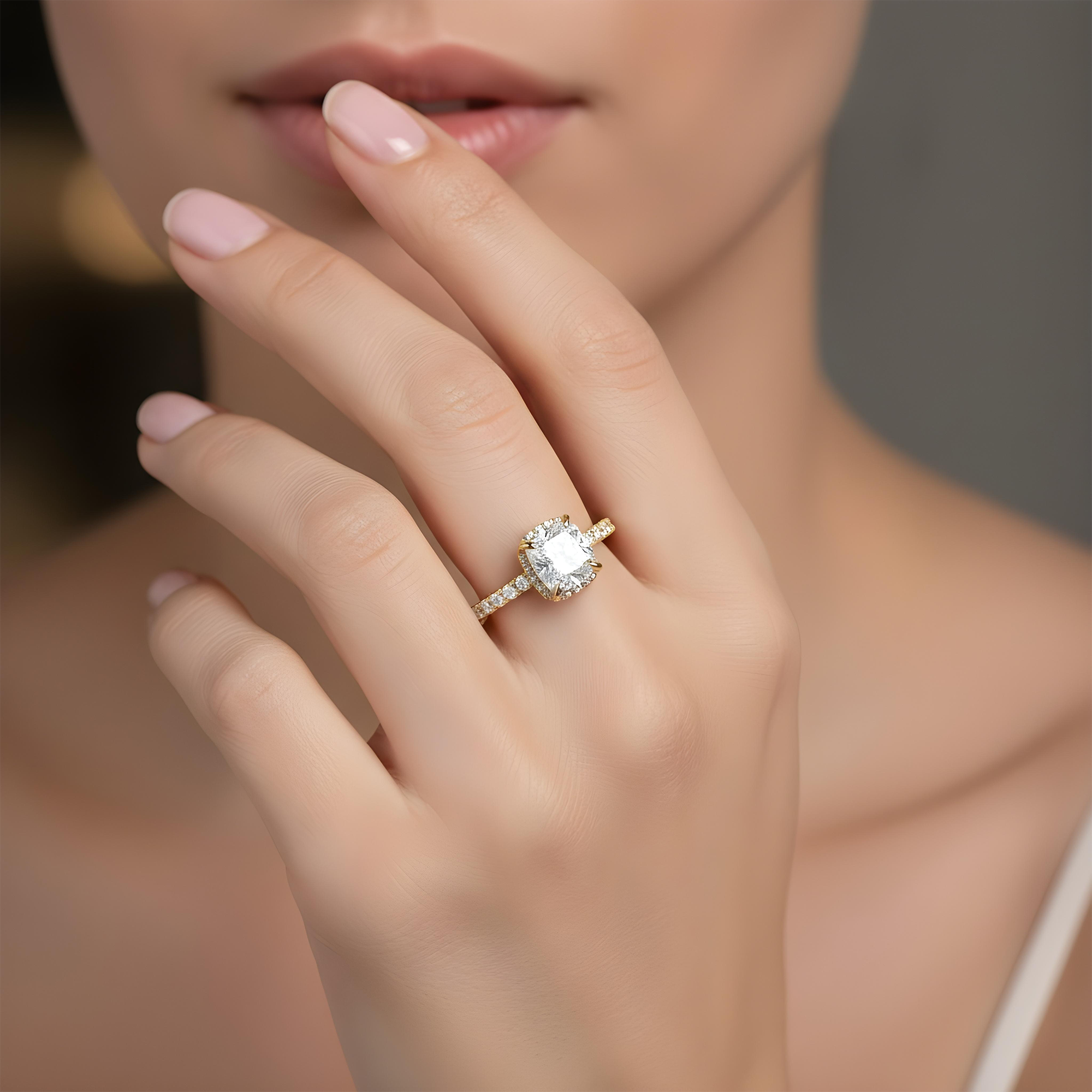 GIA Platinum 2.01ct Cushion Cut Diamond Engagement Ring W/ Halo 2.86ctw