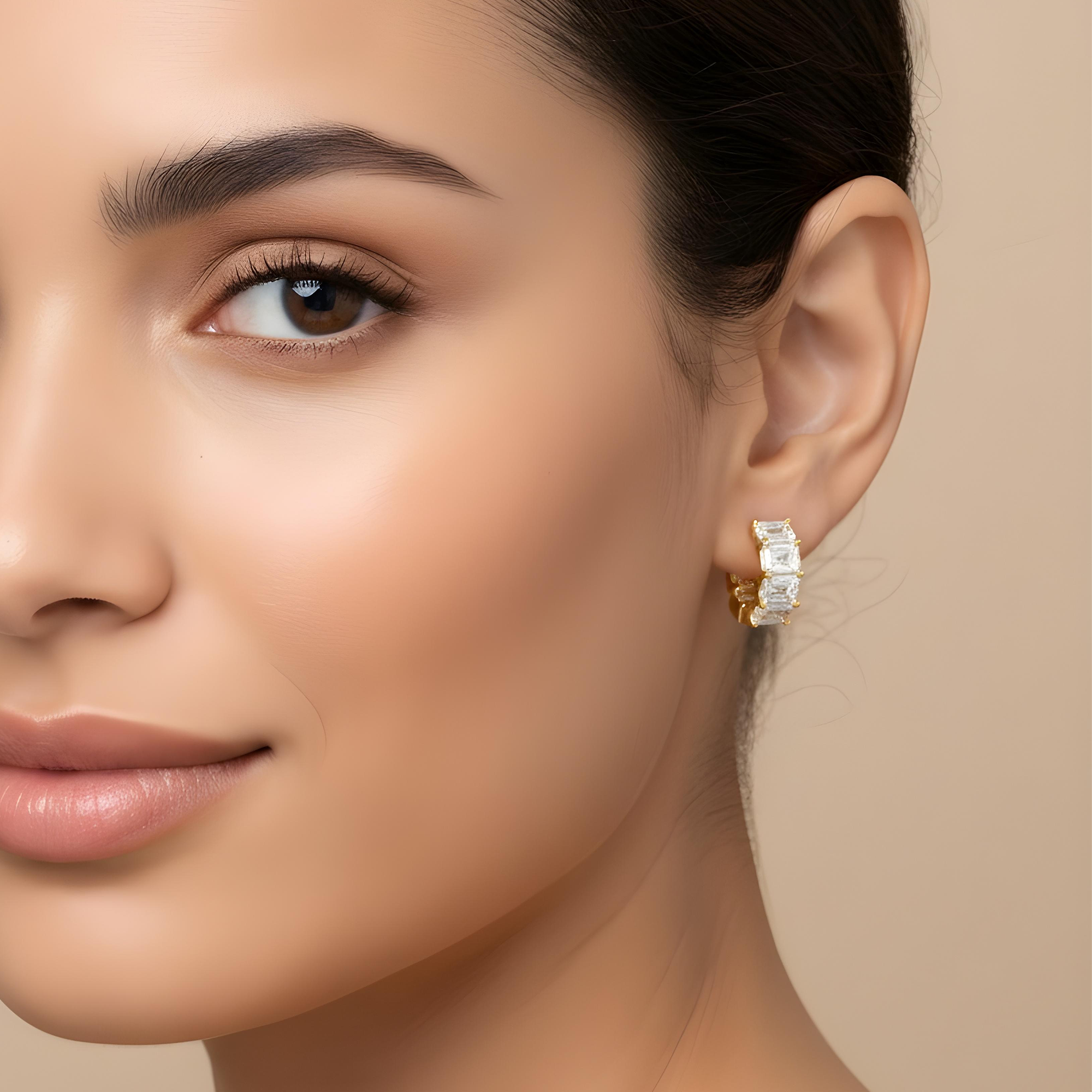 14K White Gold Emerald Cut Diamond Mini Hoops Earrings 10.0ctw