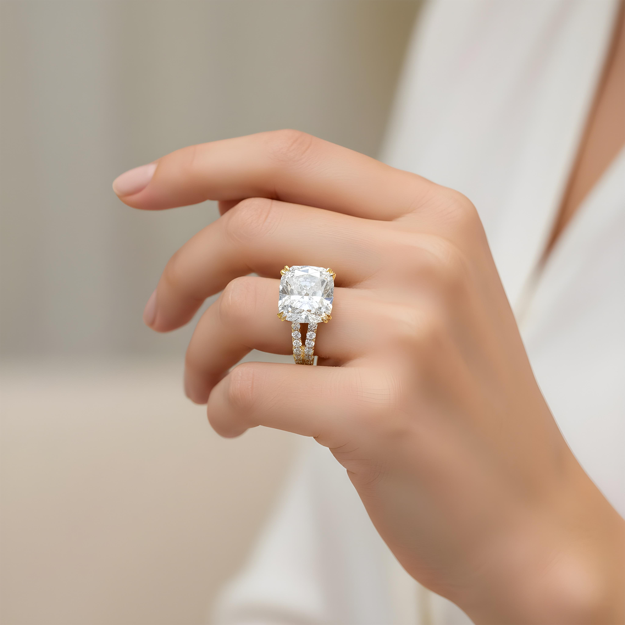GIA 18K White Gold 7.10ct Cushion Cut Diamond Engagement Ring 7.72ctw