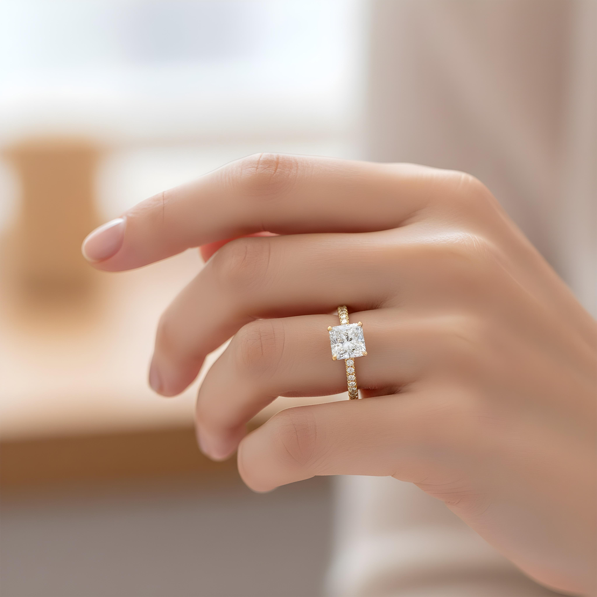GIA 18K White Gold 1.51ct Square Radiant Cut Diamond Engagement Ring 1.97
