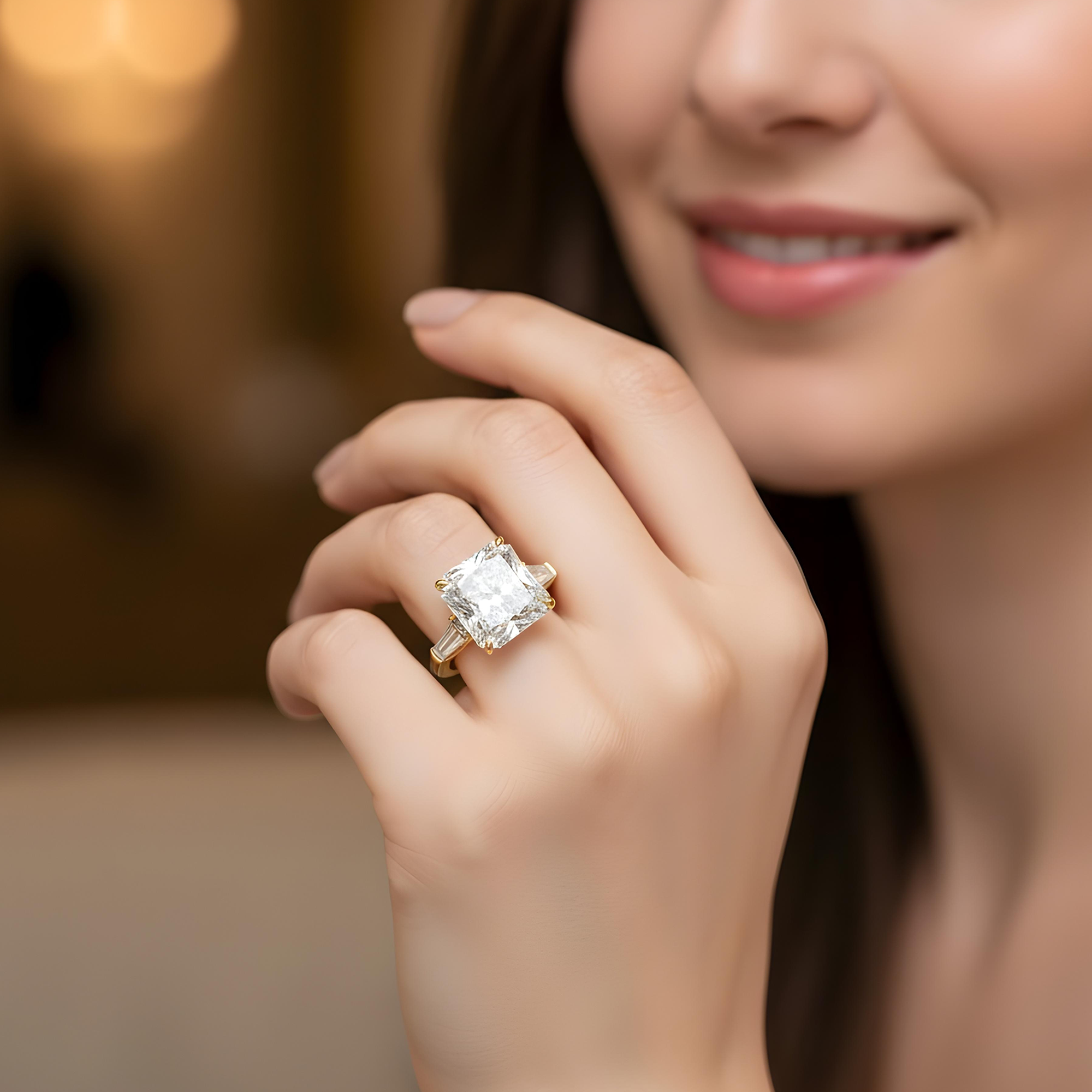 GIA Platinum 11ct Radiant Cut Triple Diamond Engagement Ring 12.08ctw