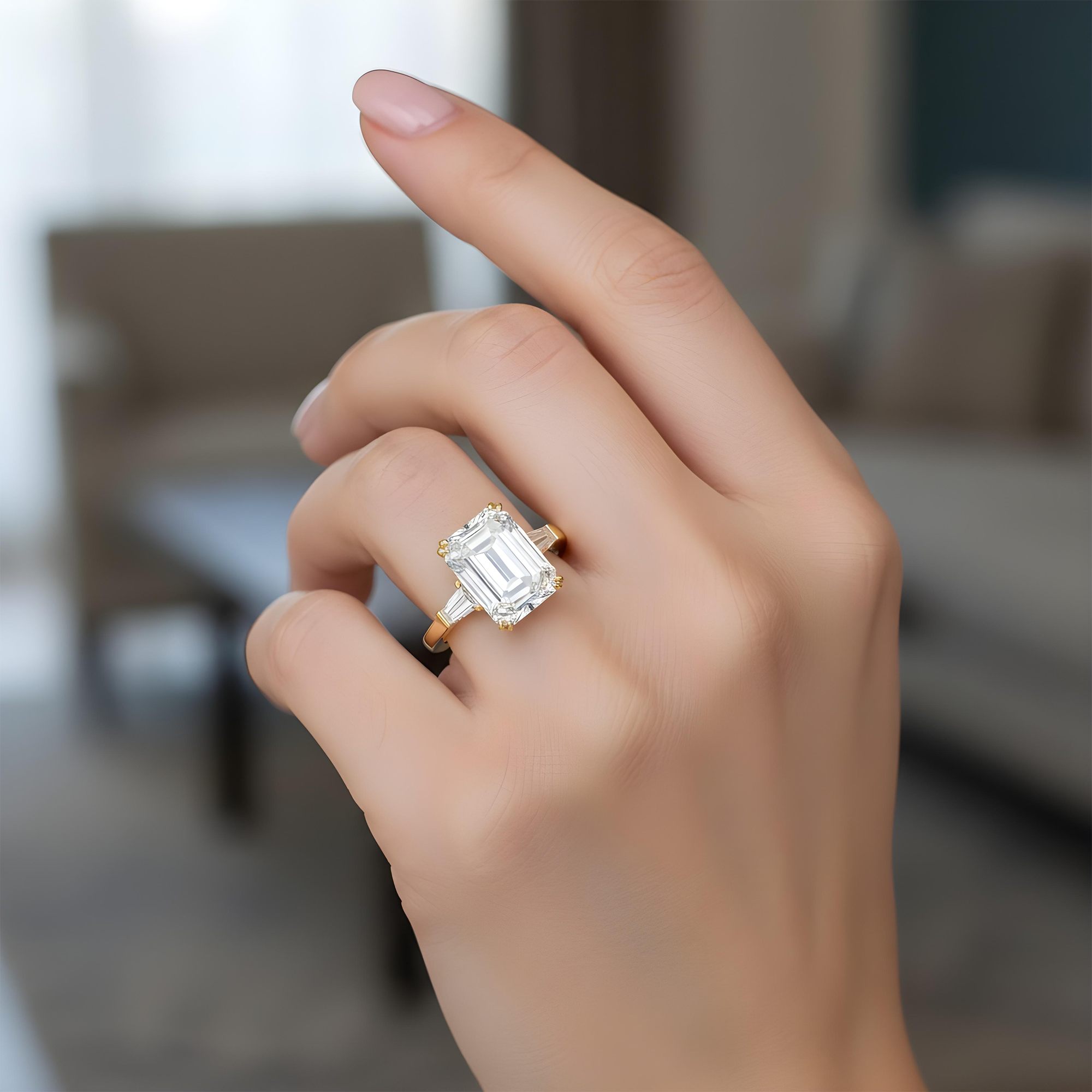 GIA Platinum 14.63ct Emerald Cut Triple Diamond Engagement Ring 15.42ctw