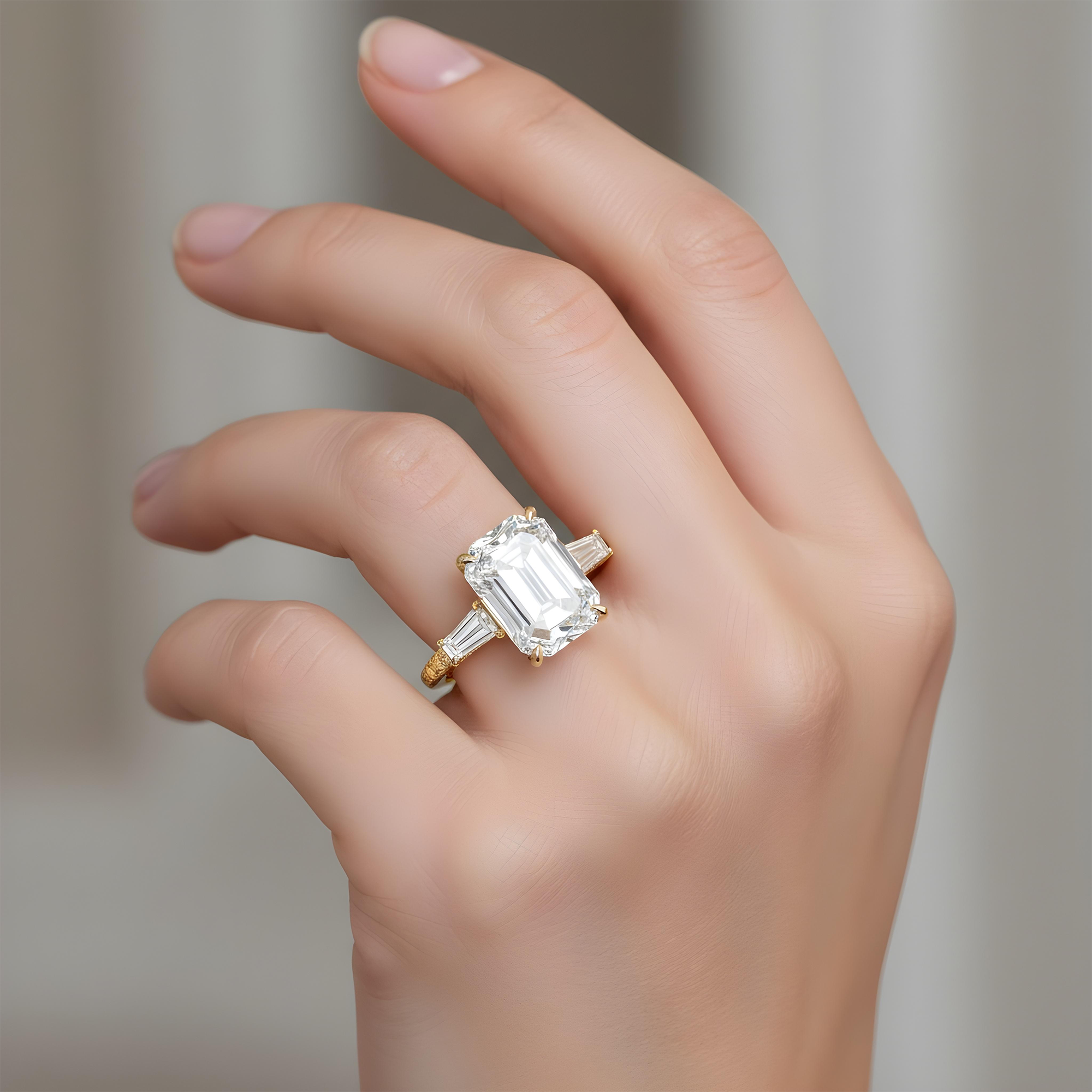 GIA Platinum 7.62ct Emerald Cut Triple Diamond Engagement Ring 8.82ctw