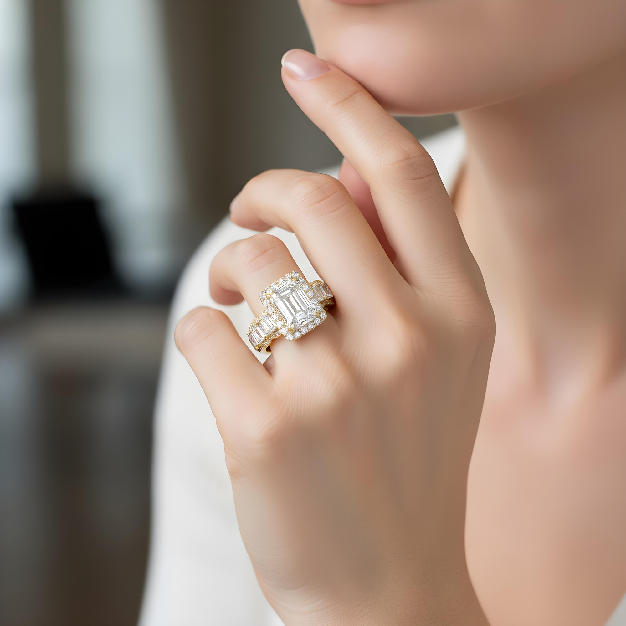 GIA 18K White Gold 5.0ct Emerald Cut Diamond Engagement Ring 8.03ctw