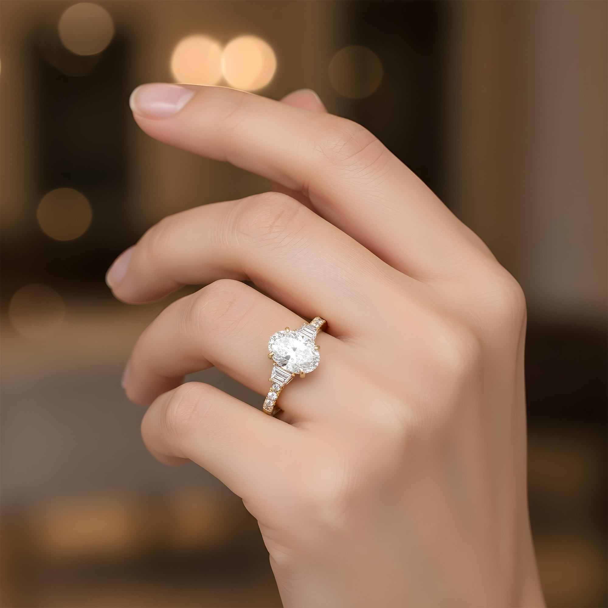 GIA 18K White Gold 3.03 Oval Cut Triple Diamond Engagement Ring 4.18ctw