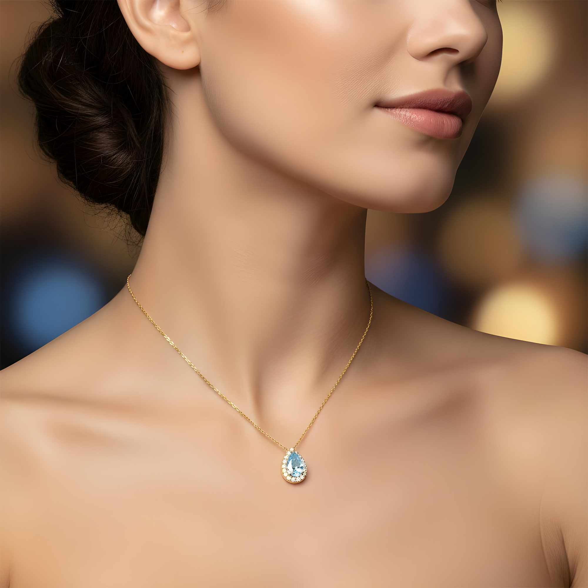 GIA Platinum Pear Cut Fancy Intense Blue Diamond Pendant & Chain Necklace