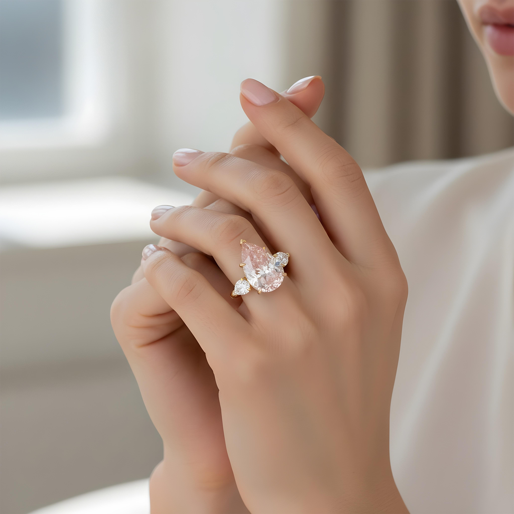 GIA Platinum 8.88ct Pear Cut Fancy Intense Pink Triple Diamond Ring 10.04ctw