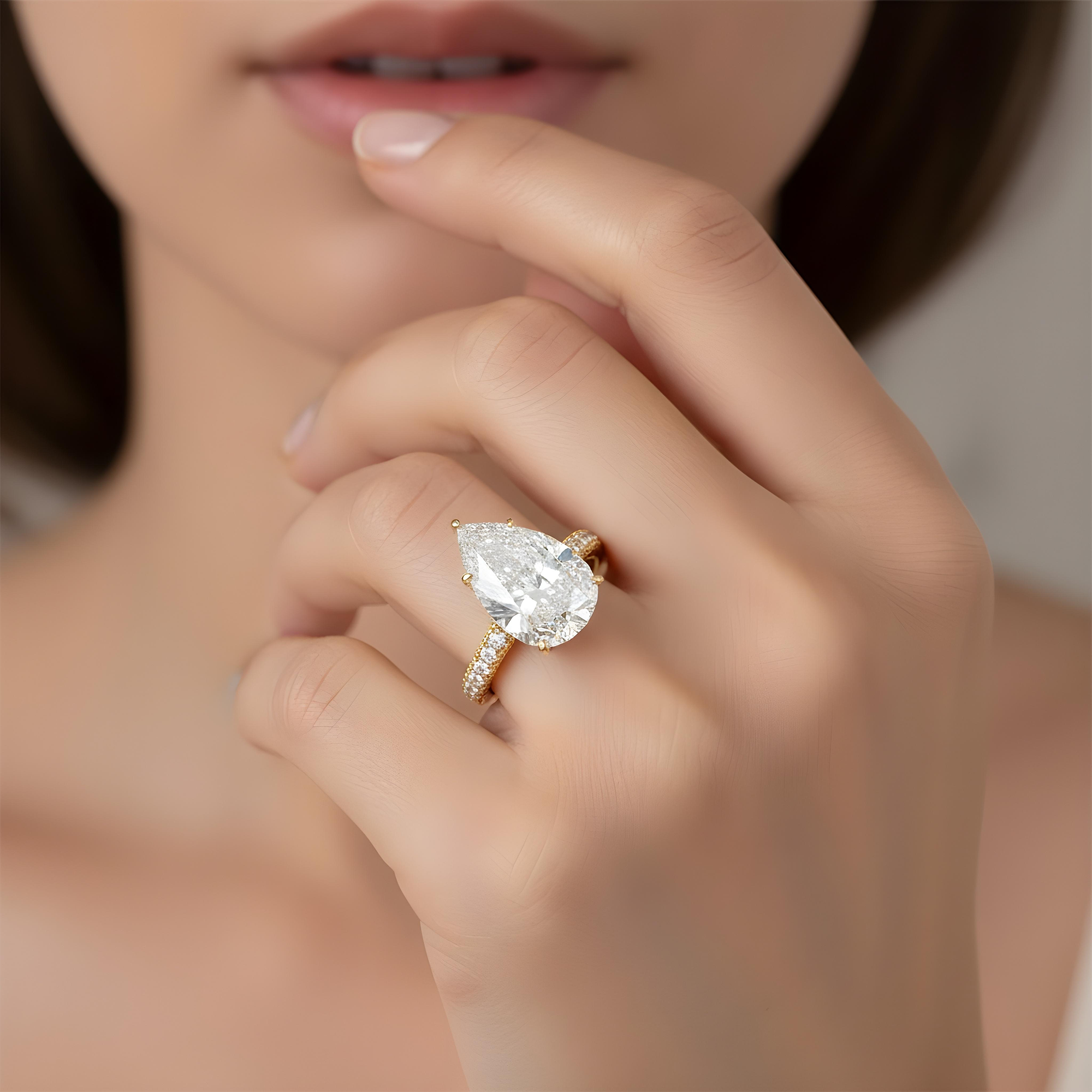 GIA Platinum 10.30ct Pear Cut Diamond Engagement Ring 13.10ctw