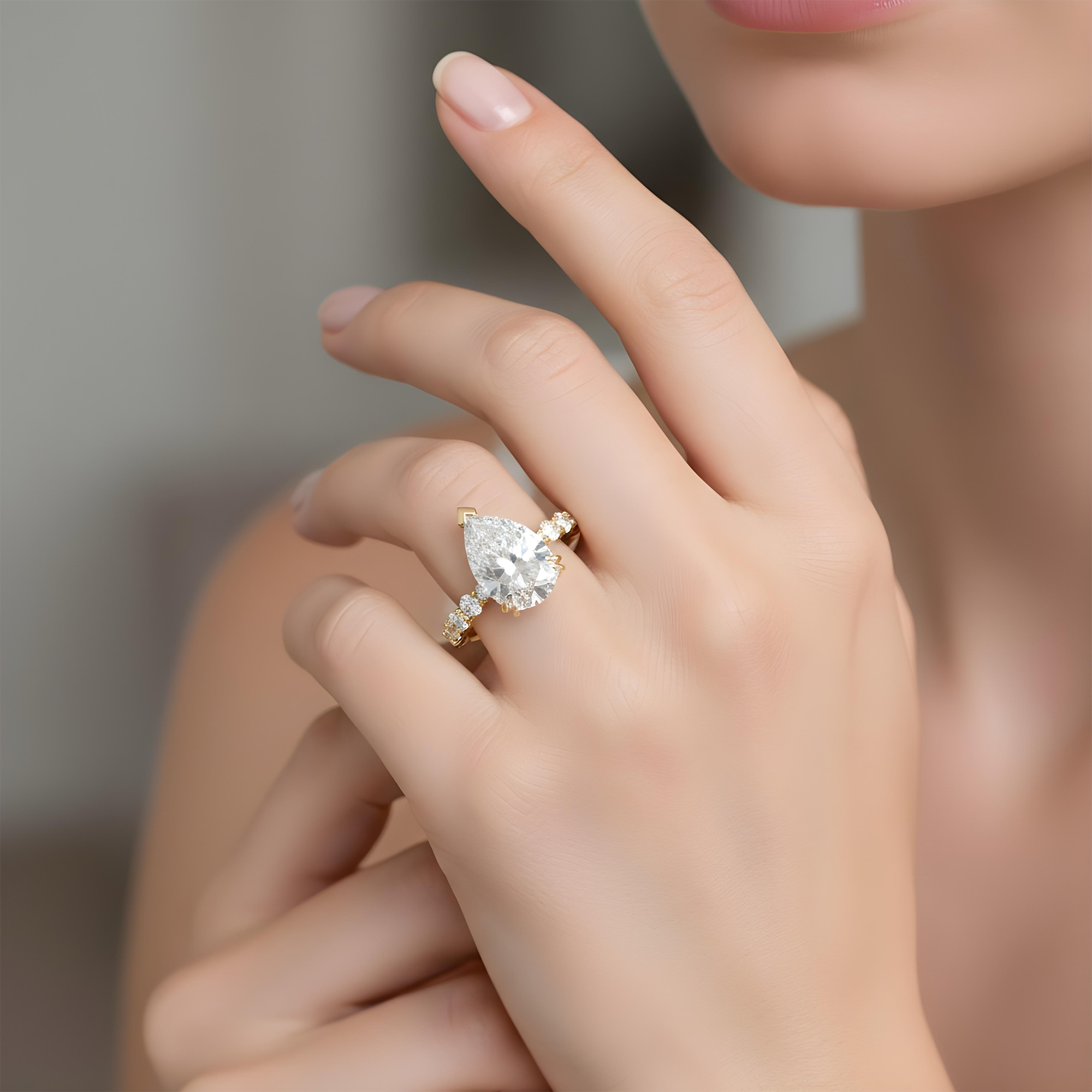 GIA 18K White Gold Pear Cut Diamond Engagement Ring 7.08ctw