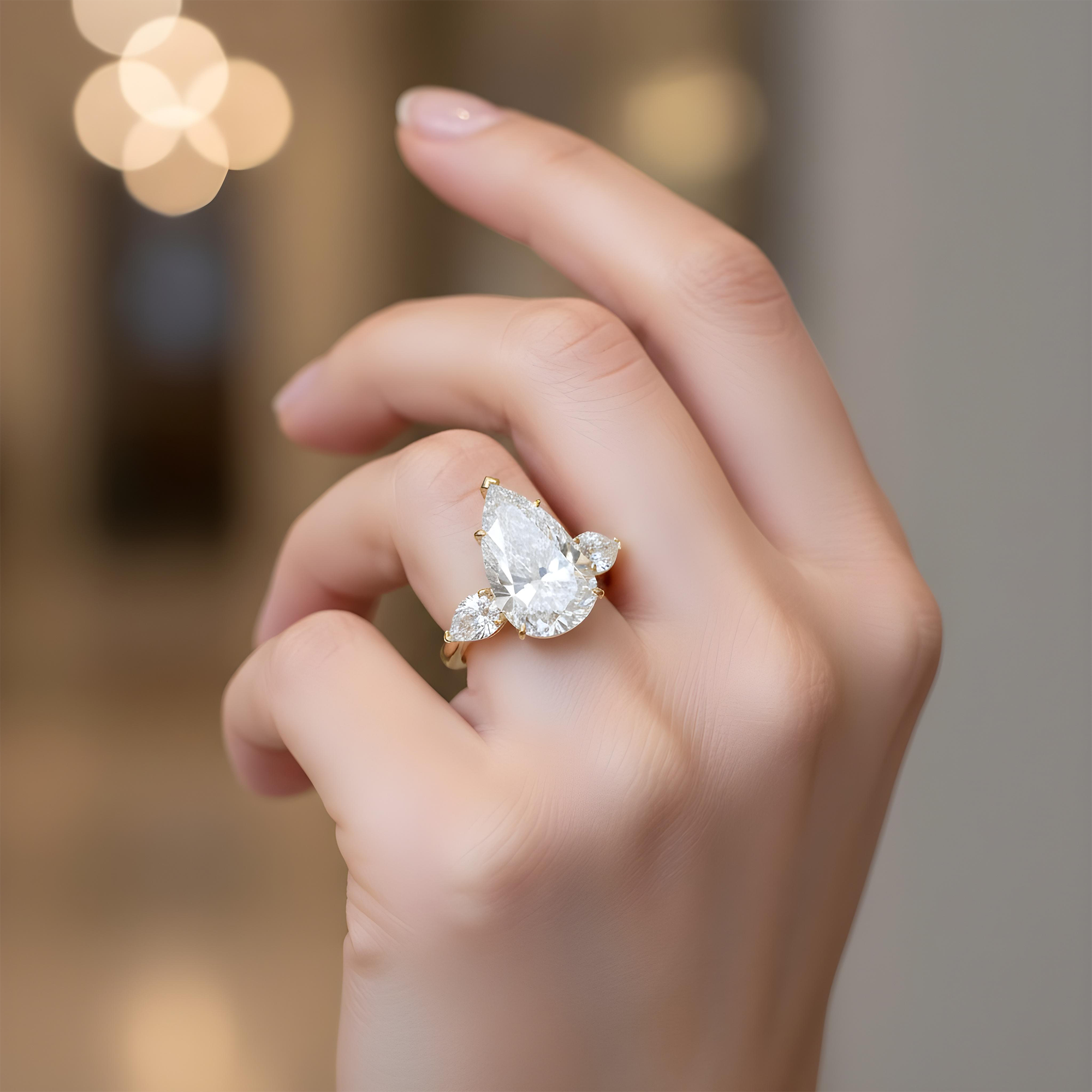 GIA Platinum 13.57ct Triple Pear Cut Diamond Engagement Ring 15.61ctw