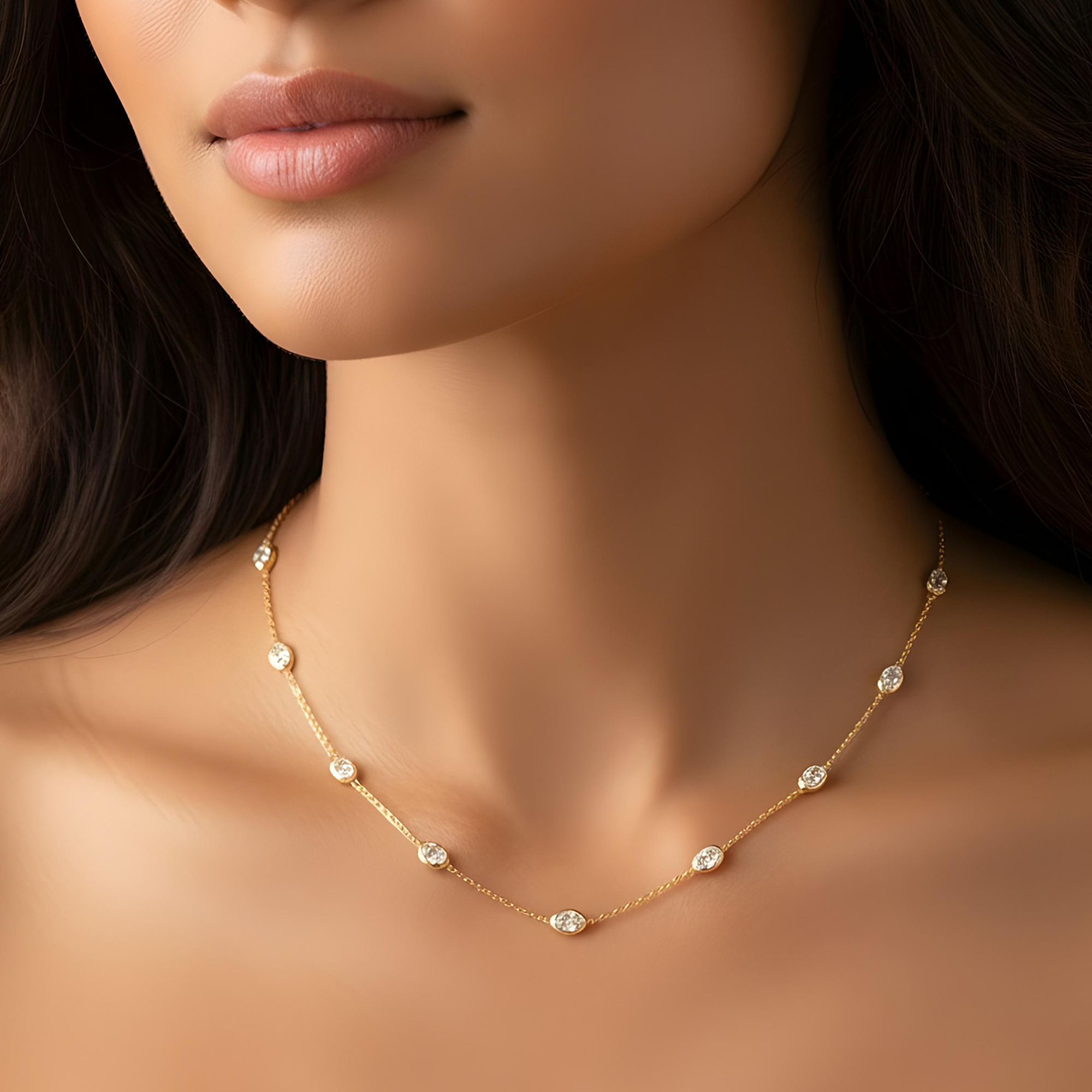 14K White Gold Oval Cut Diamond Satellite Necklace 4.80ct