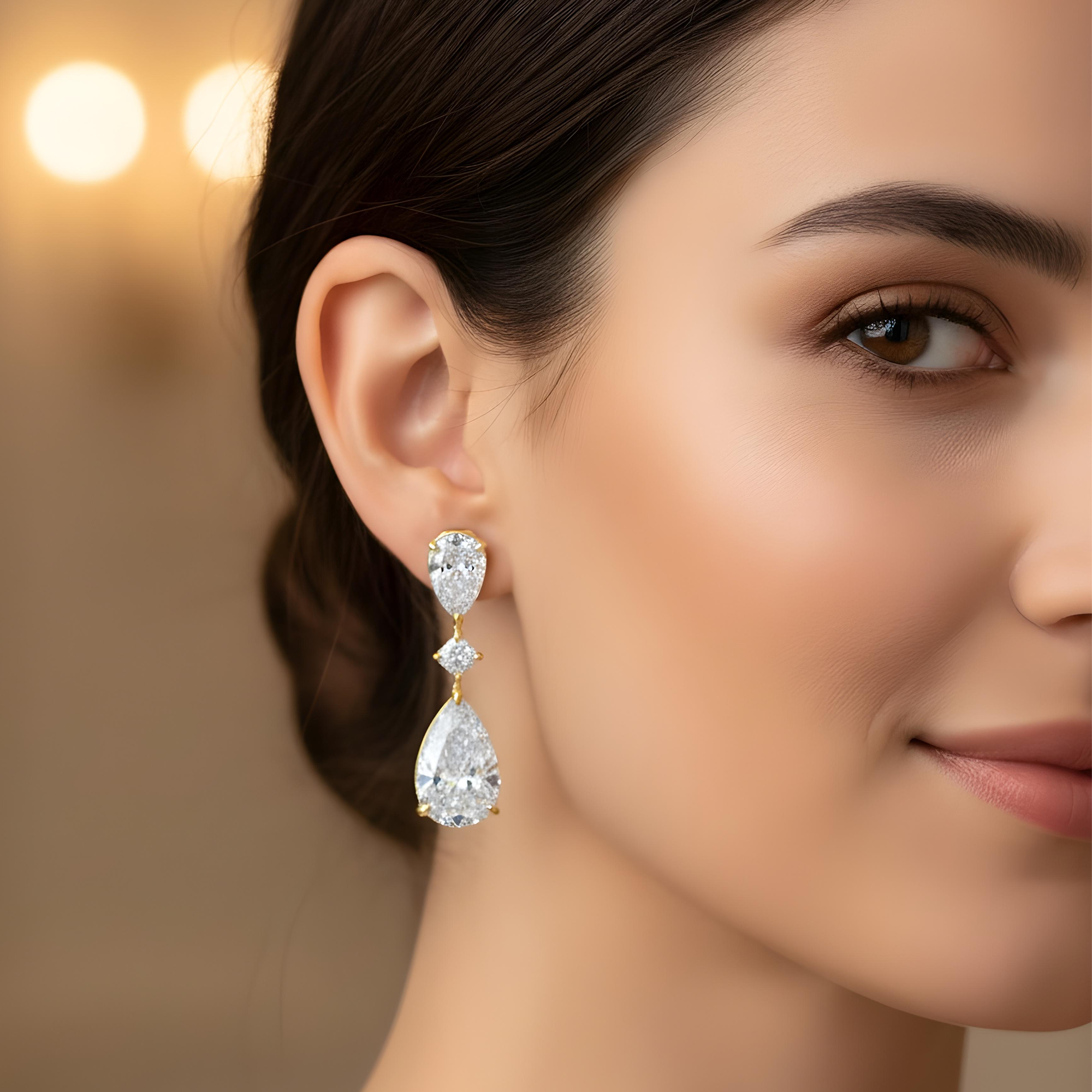 18K White Gold Pear Cut Diamond Rosebud Drop Earrings 10.56ctw