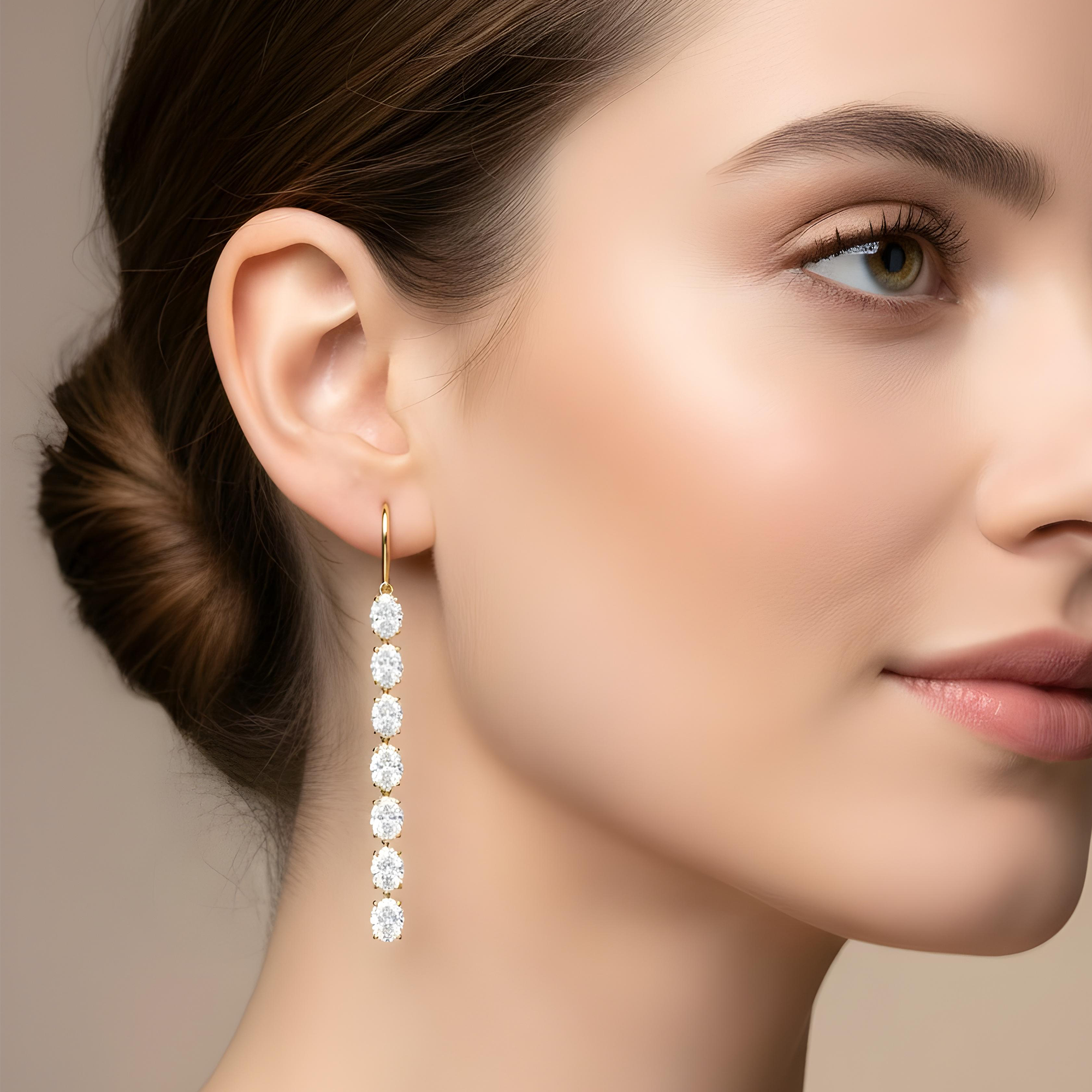 18K White Gold Oval Cut Diamond Drop Earrings 8.48ctw