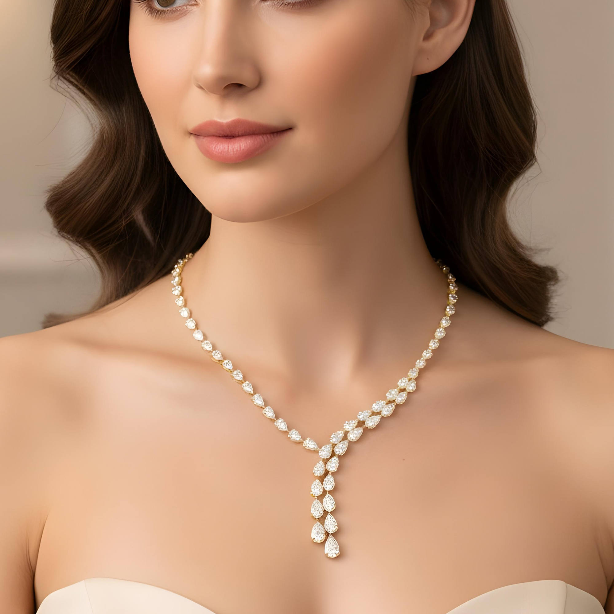 18K White Gold Detailed Pear Cut Diamond Drop Necklace 56.95ct