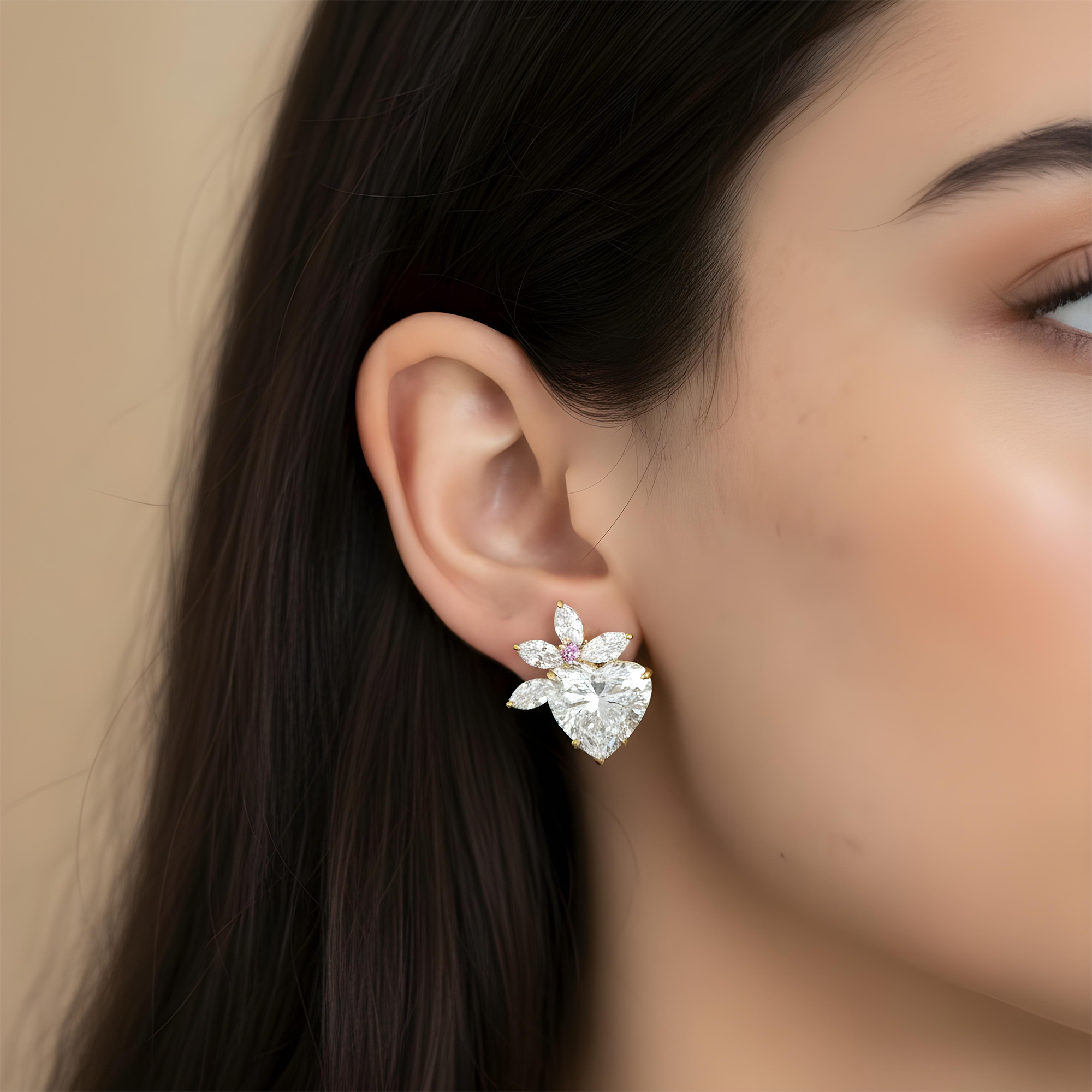 IGI 18K White Gold Love Sprout Heart Cut Diamond Earrings 11.93ctw