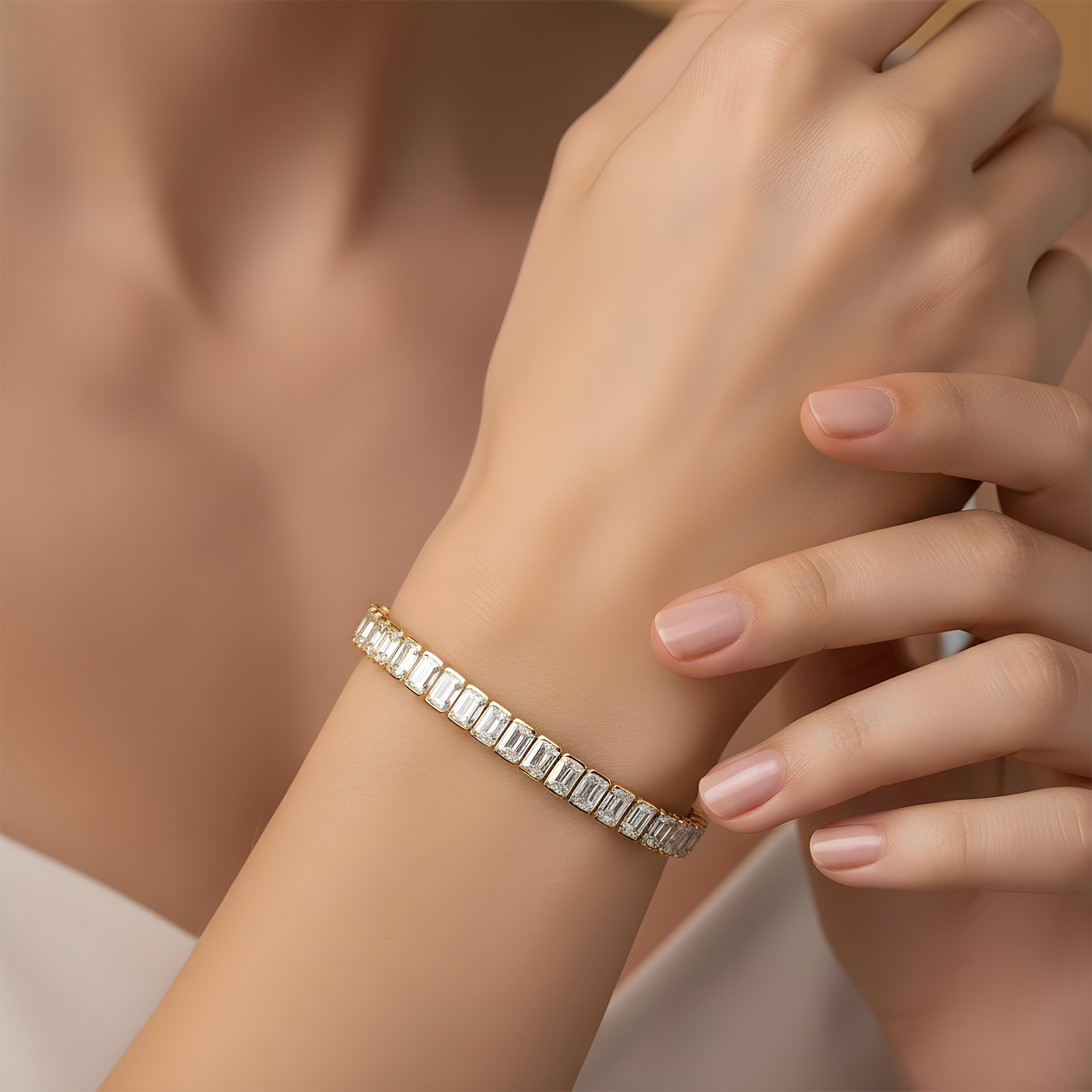18K White Gold Channel Set Emerald Cut Diamond Tennis Bracelet 15.82ct