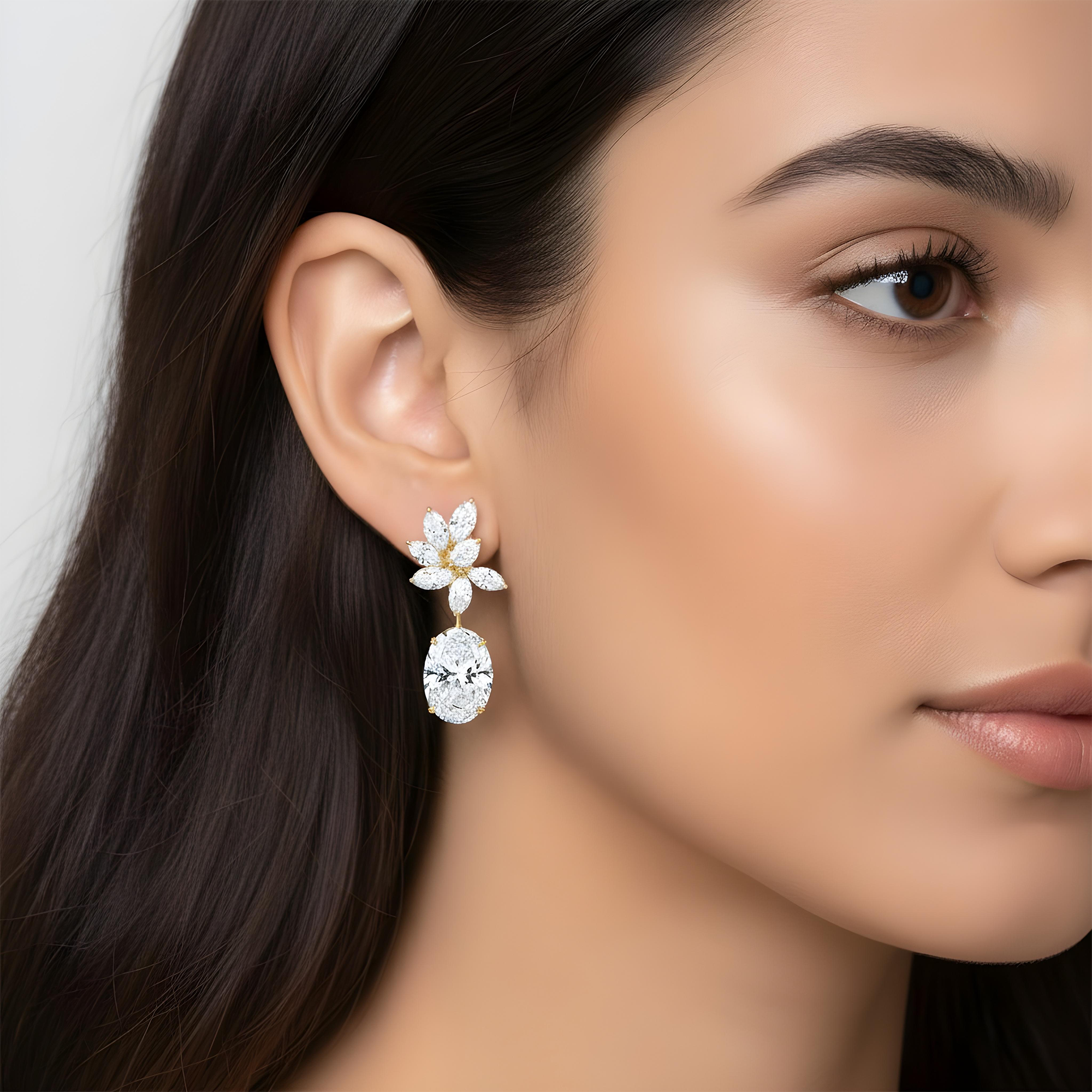 IGI 18K White Gold Oval & Marquise Cut Diamond Drop Earrings 20.30ctw