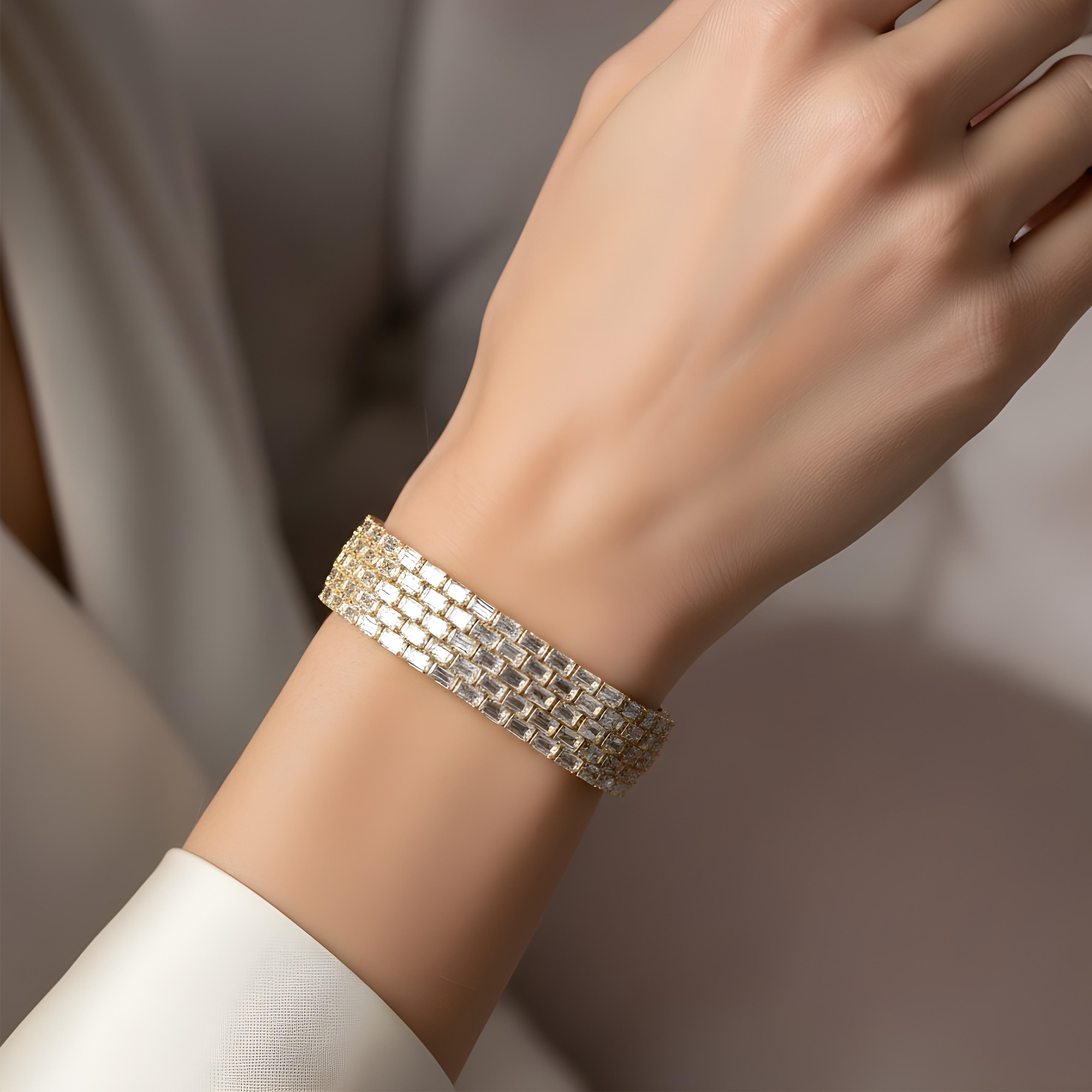 14K White Gold Emerald Cut Diamond Bracelet 55.04ctw