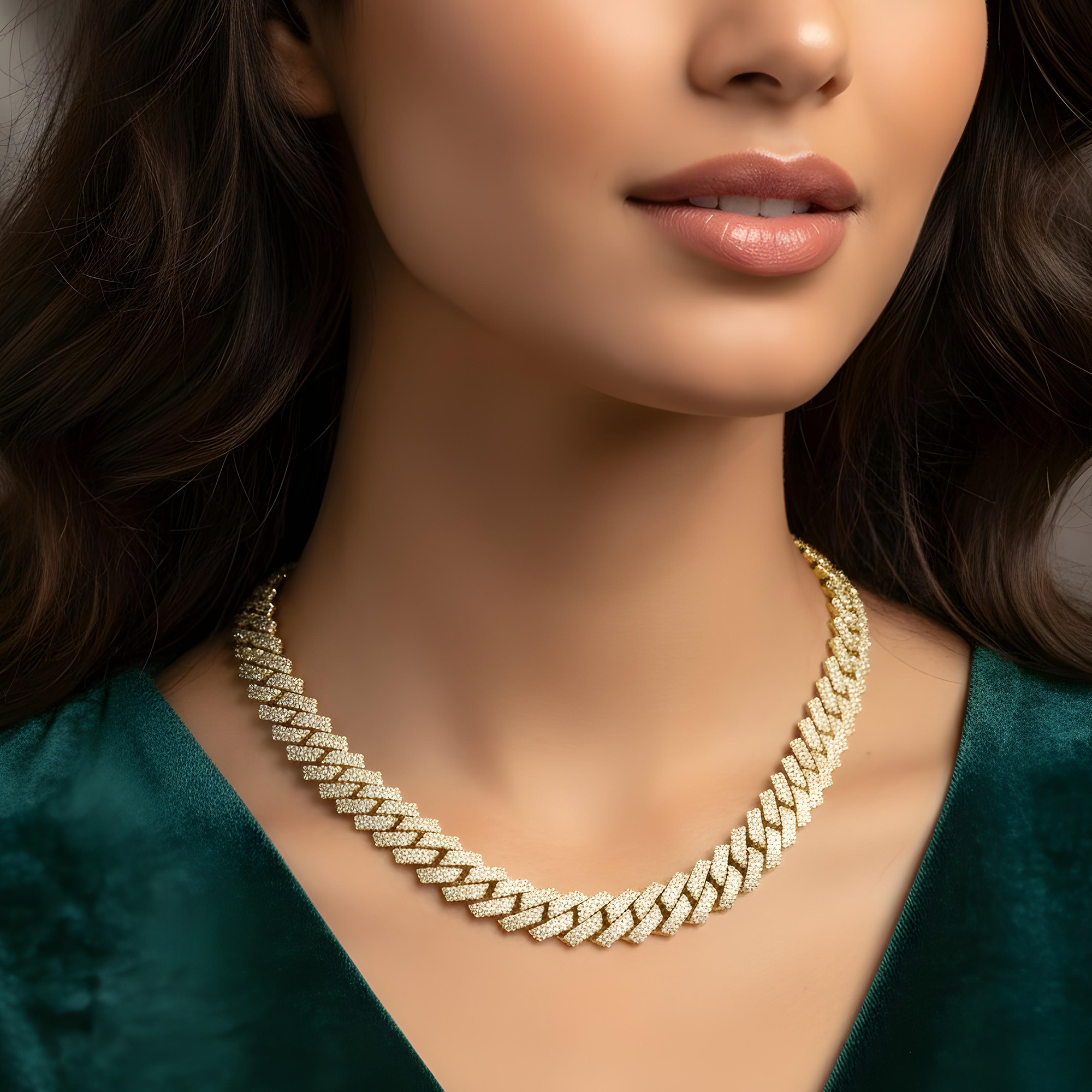 14K Rose Gold Round Diamond Cuban Link Chain 57.0ct