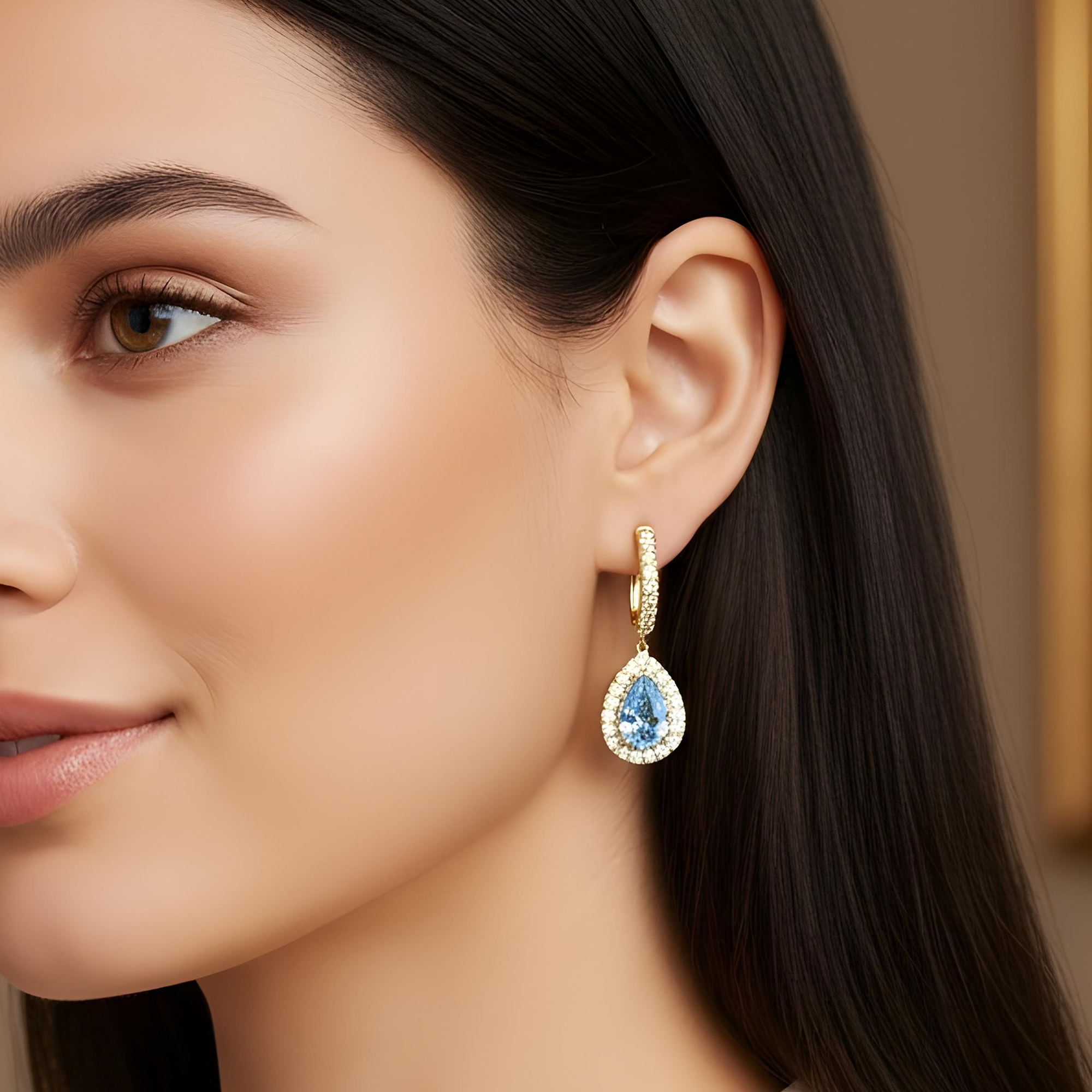 18K White Gold Pear Cut Fancy Vivid Blue Diamond Teardrop Earrings 2.95ctw