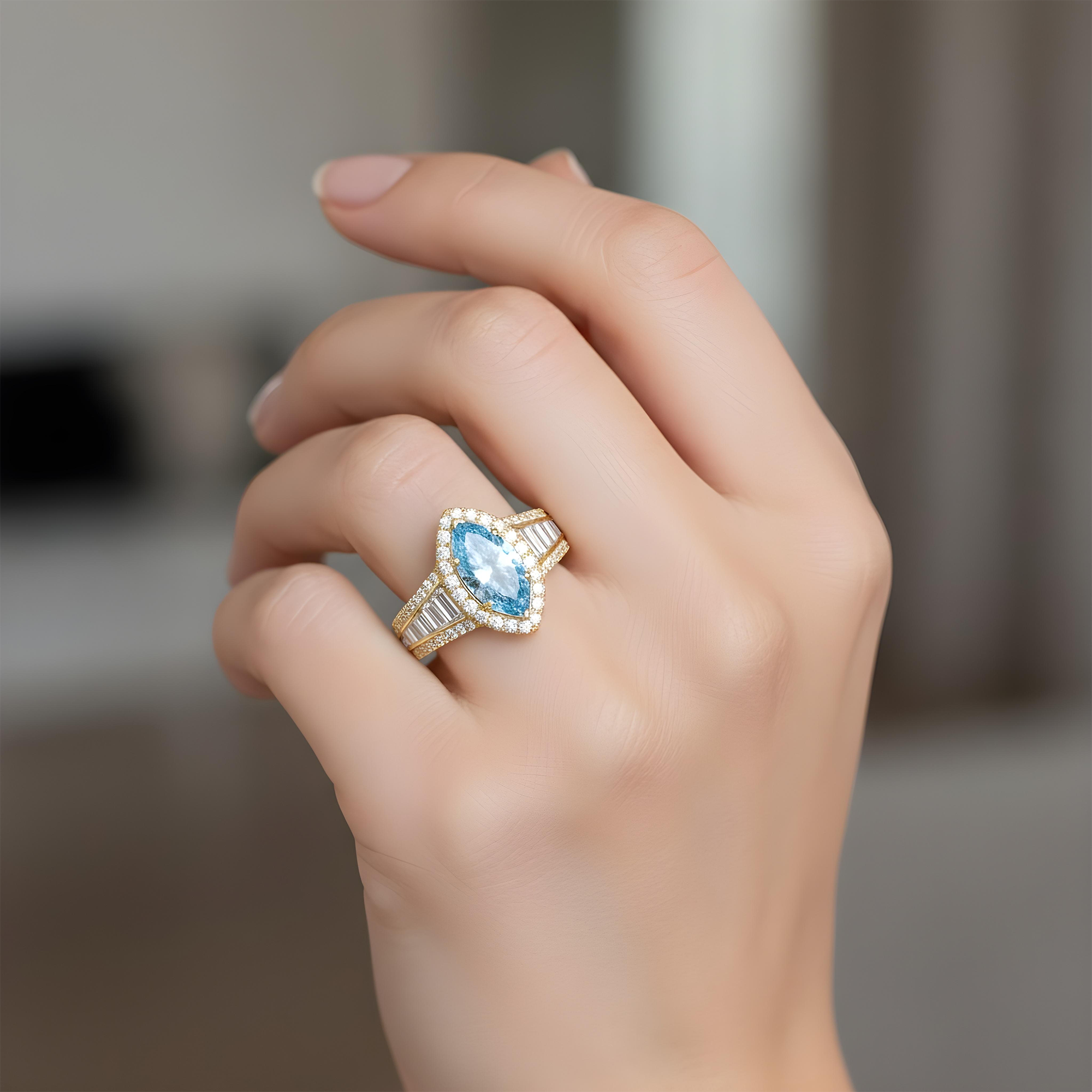 18K White Gold 1.5ctw Marquise Cut Fancy Vivid Blue Diamond Ring 3.20ctw
