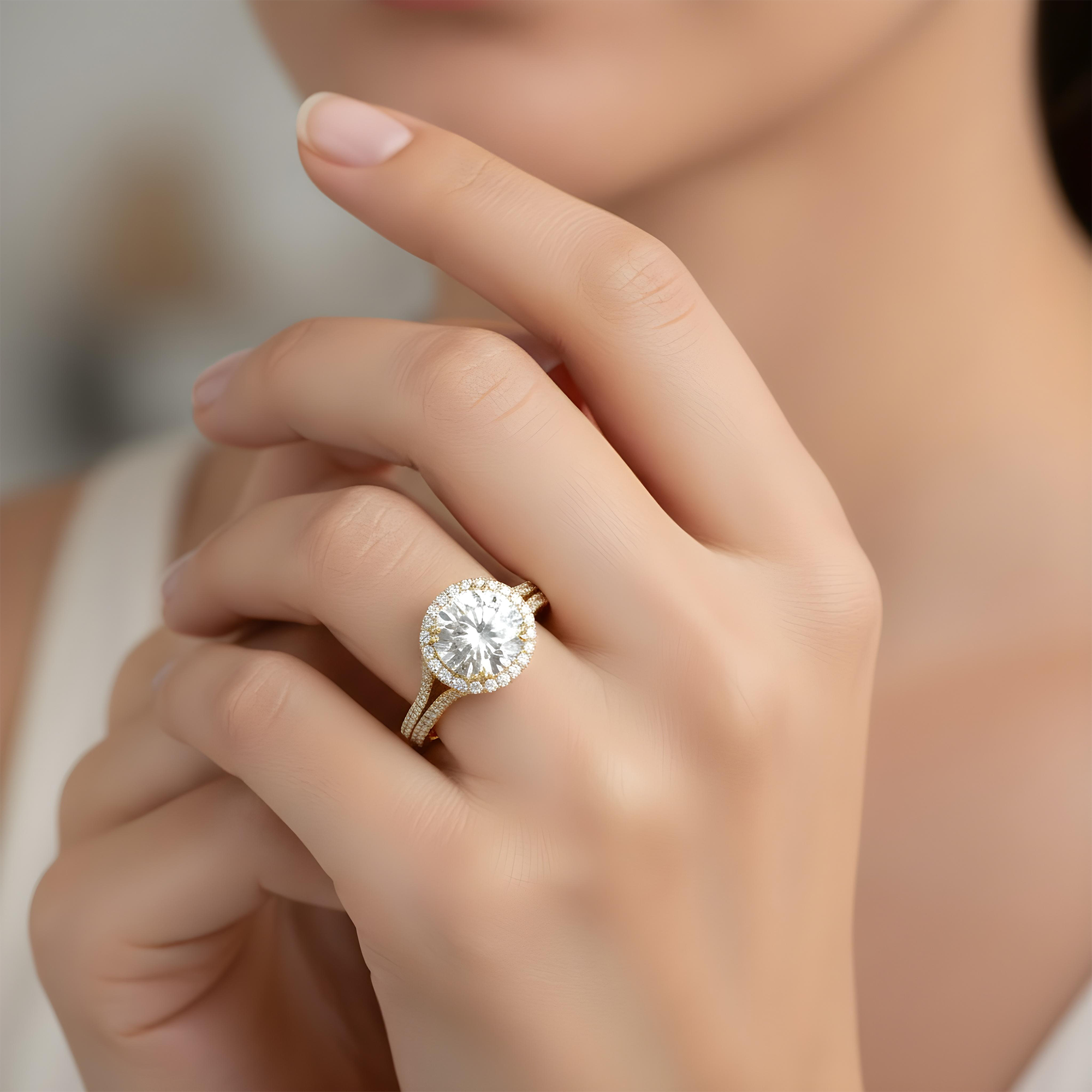 18K White Gold 3.28ct Round Cut Diamond Engagement Ring W/ Halo 4.08ctw