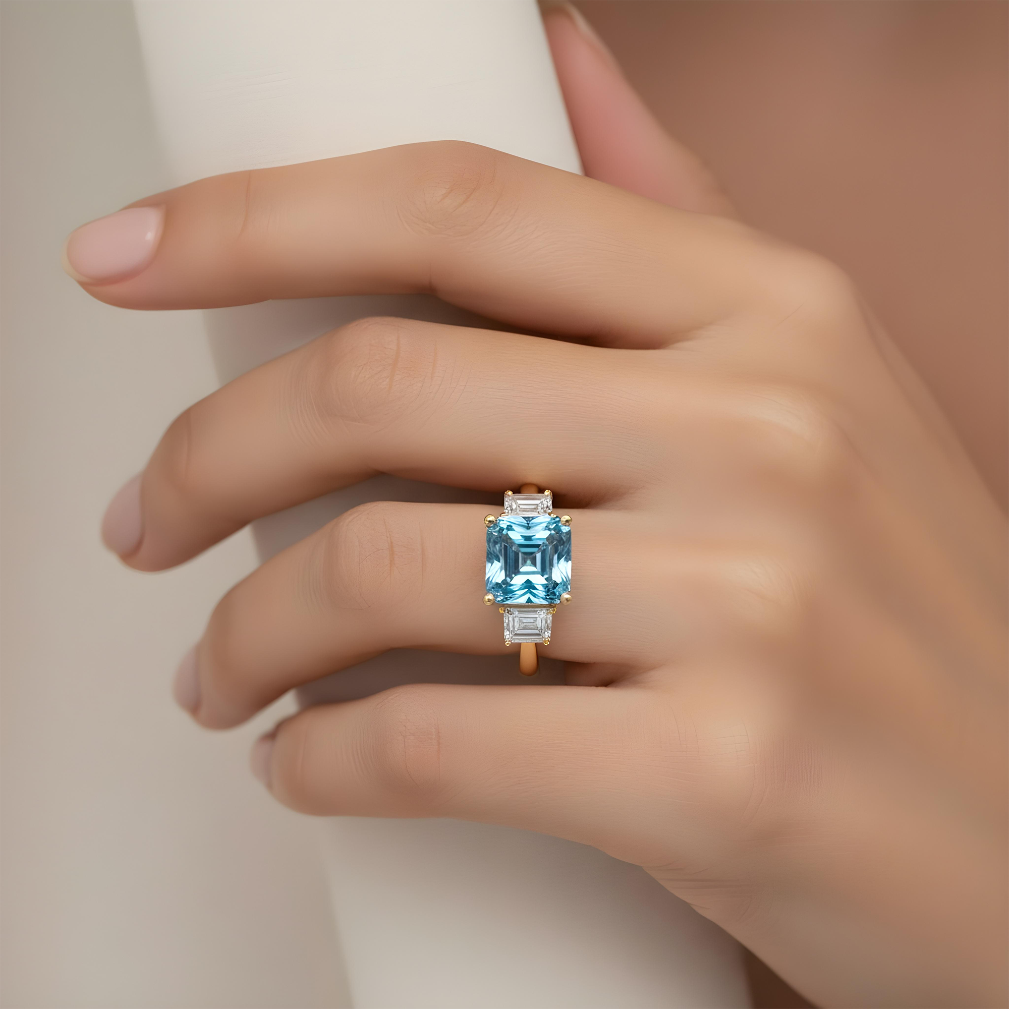Platinum 3.0ct Fancy Vivid Blue Asscher Cut Diamond Ring 3.62ctw