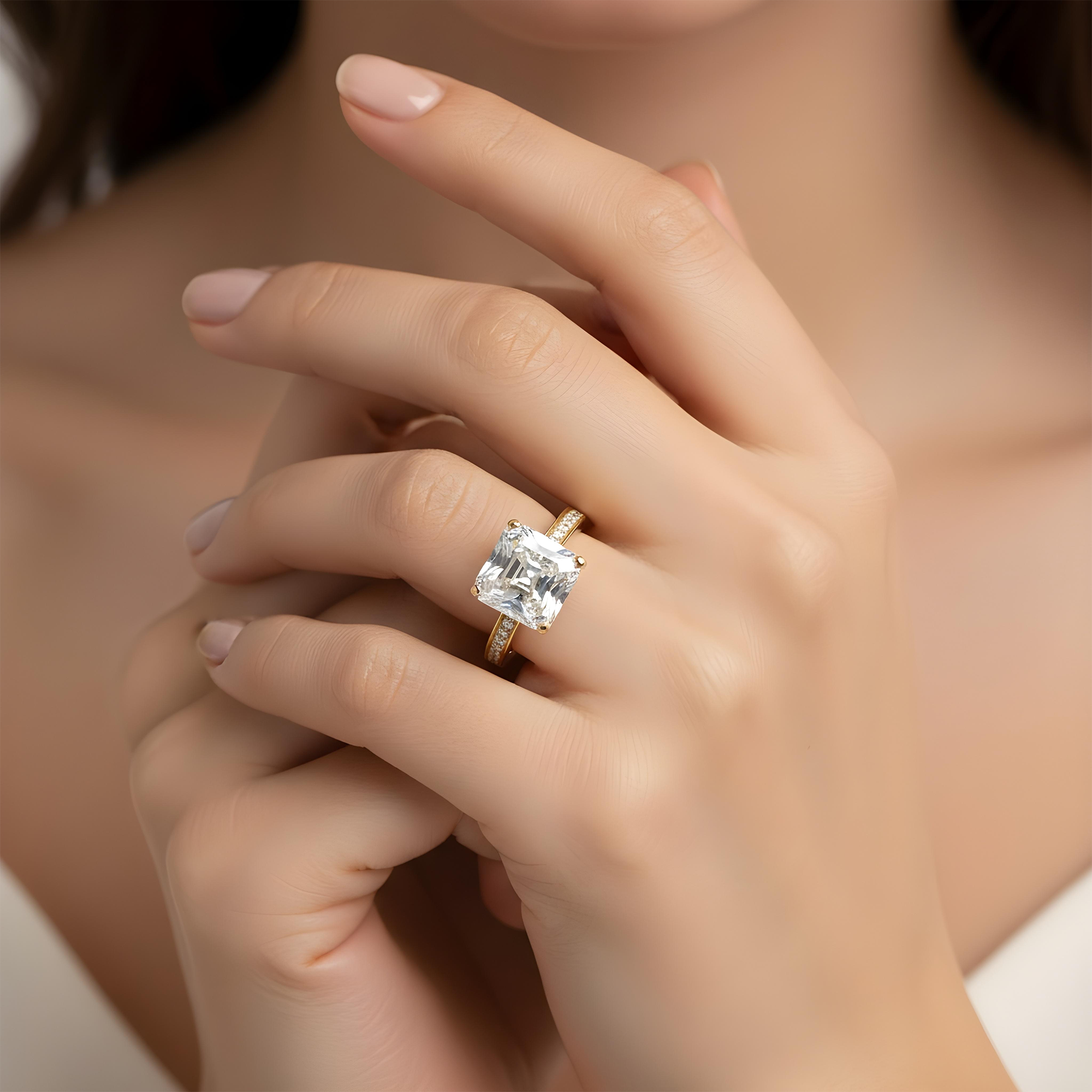 18K White Gold 4.42ct Asscher Cut Diamond Engagement Ring 4.61ctw