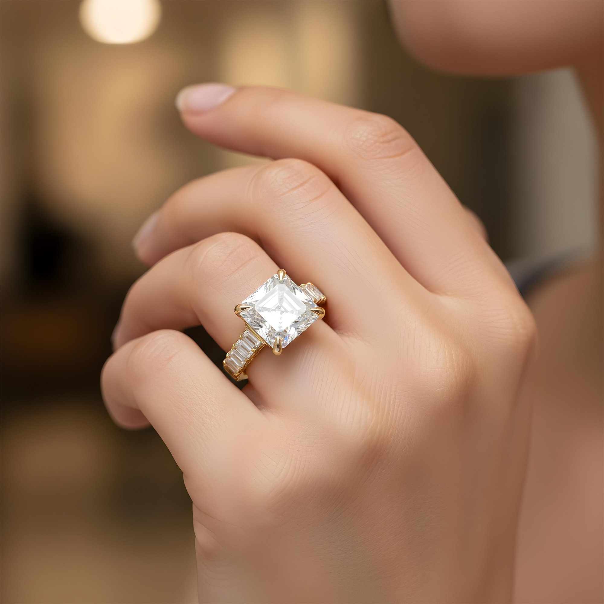 GIA 18K White Gold 7.38ct Asscher Cut Diamond Engagement Ring 11.13ctw